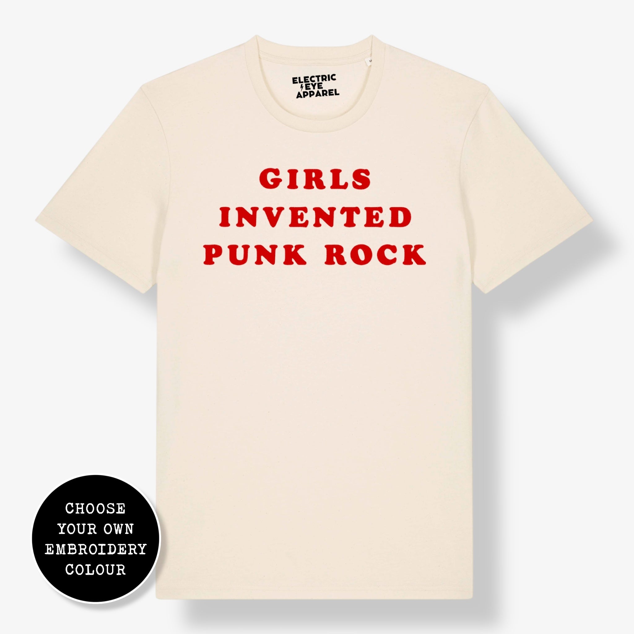 'GIRLS INVENTED PUNK ROCK' embroidered premium organic unisex 'Crafter' t-shirt - sizes XXS-6XL