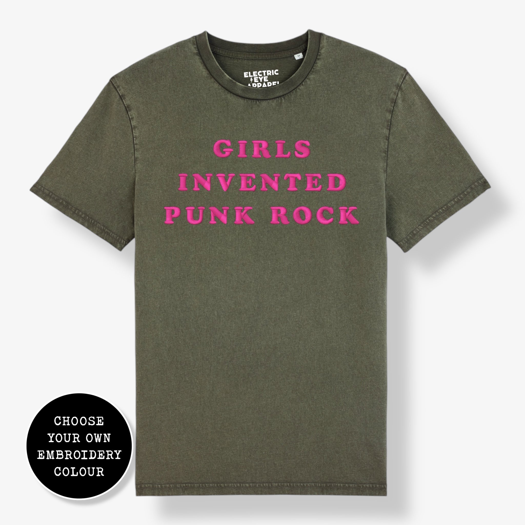 'GIRLS INVENTED PUNK ROCK' embroidered premium organic unisex 'Crafter' t-shirt - sizes XXS-6XL