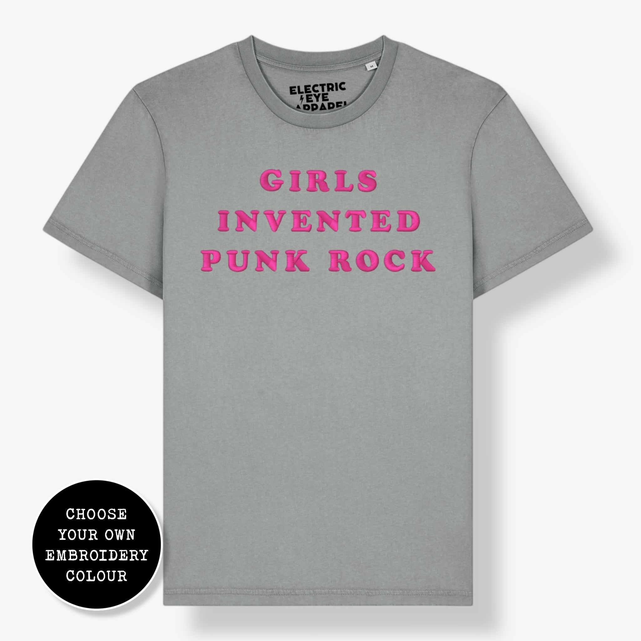 'GIRLS INVENTED PUNK ROCK' embroidered premium organic unisex 'Crafter' t-shirt - sizes XXS-6XL