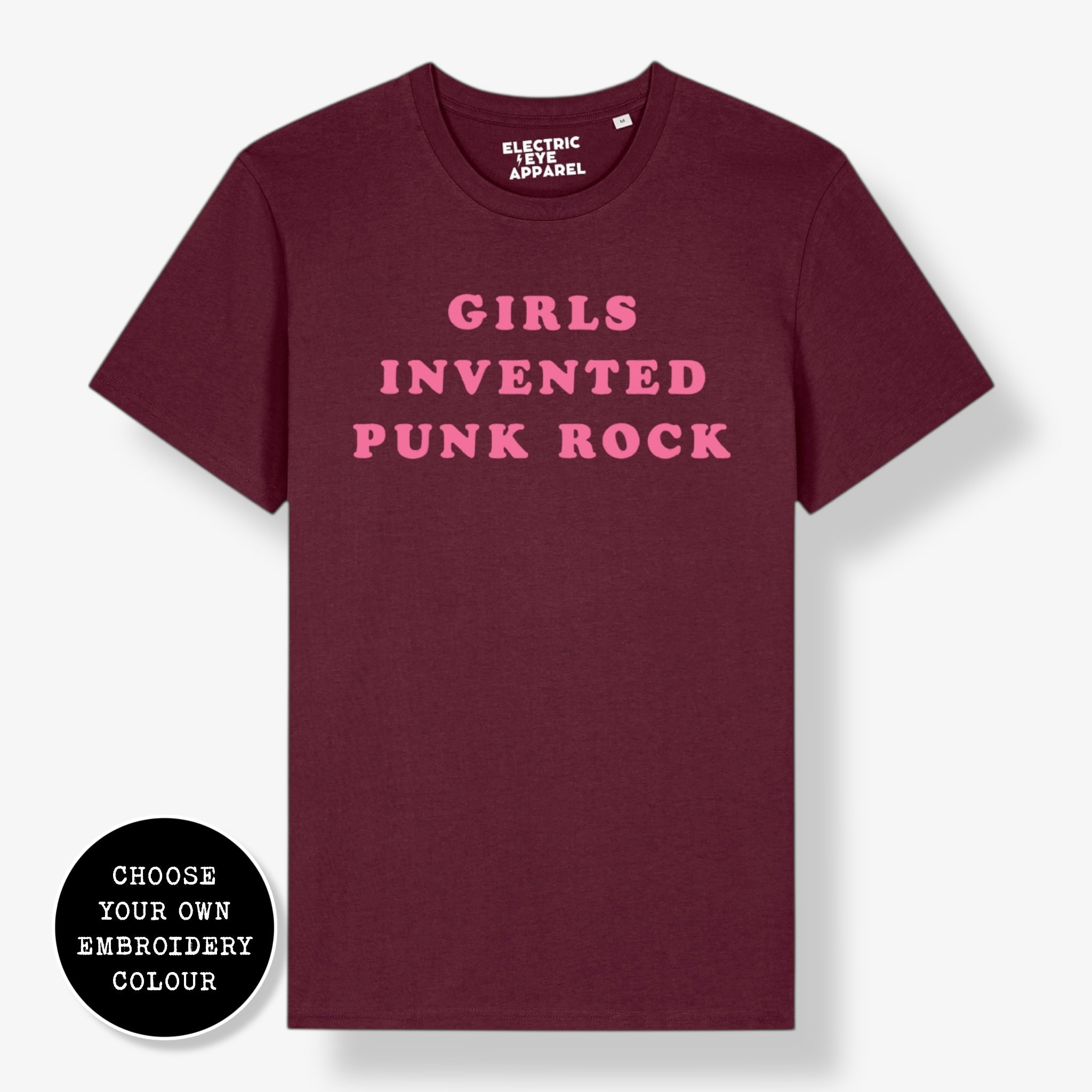 'GIRLS INVENTED PUNK ROCK' embroidered premium organic unisex 'Crafter' t-shirt - sizes XXS-6XL
