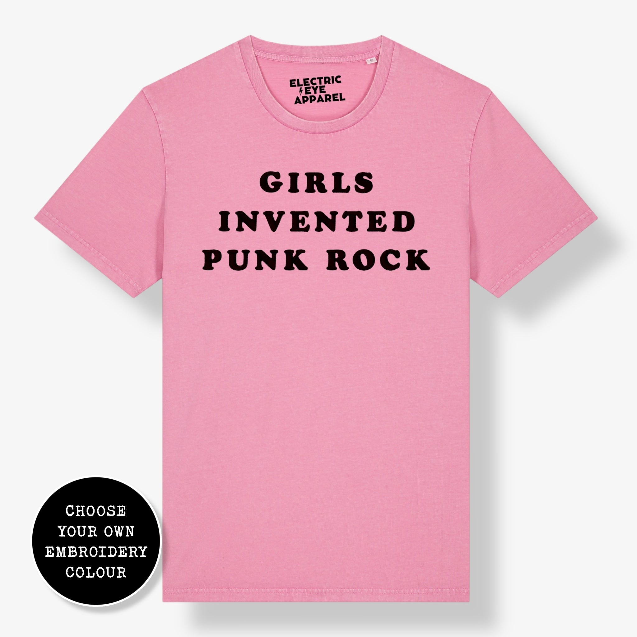 'GIRLS INVENTED PUNK ROCK' embroidered premium organic unisex 'Crafter' t-shirt - sizes XXS-6XL