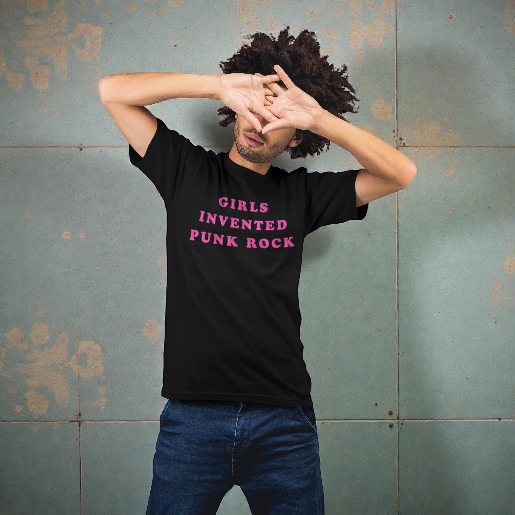 'GIRLS INVENTED PUNK ROCK' embroidered premium organic unisex 'Crafter' t-shirt - sizes XXS-6XL