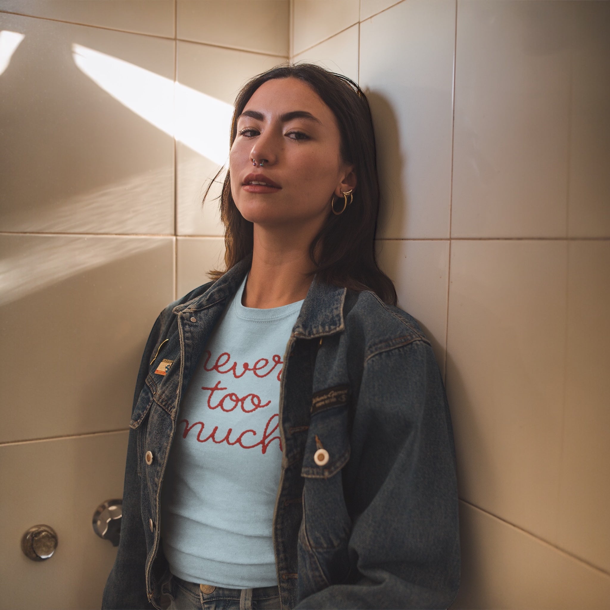 'NEVER TOO MUCH' embroidered premium organic women's classic fit 'Muser' t-shirt - sizes XS-4XL