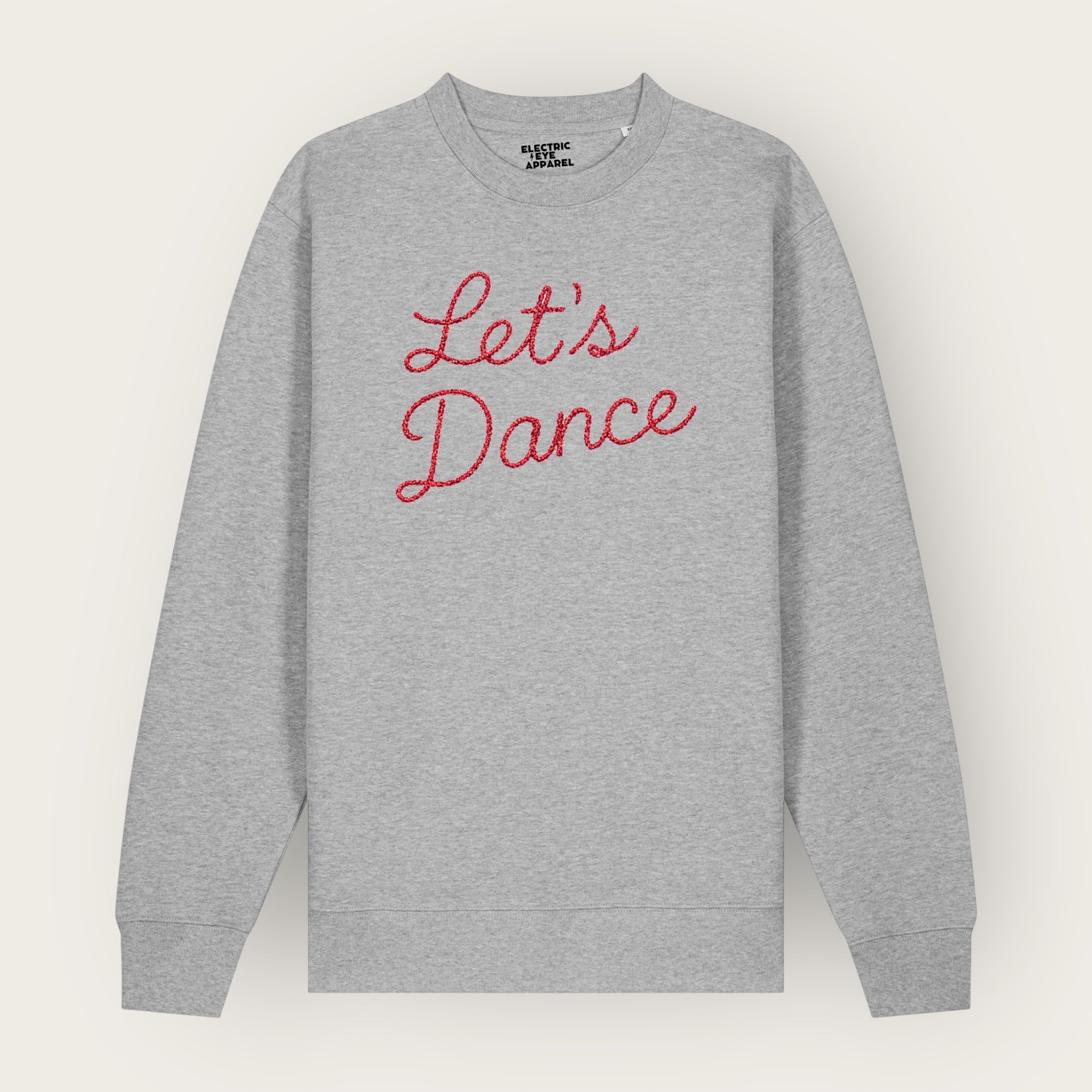 Unisex 'LET'S DANCE' embroidered organic cotton 'Thinker' sweatshirt - extended sizing XXS-5XL