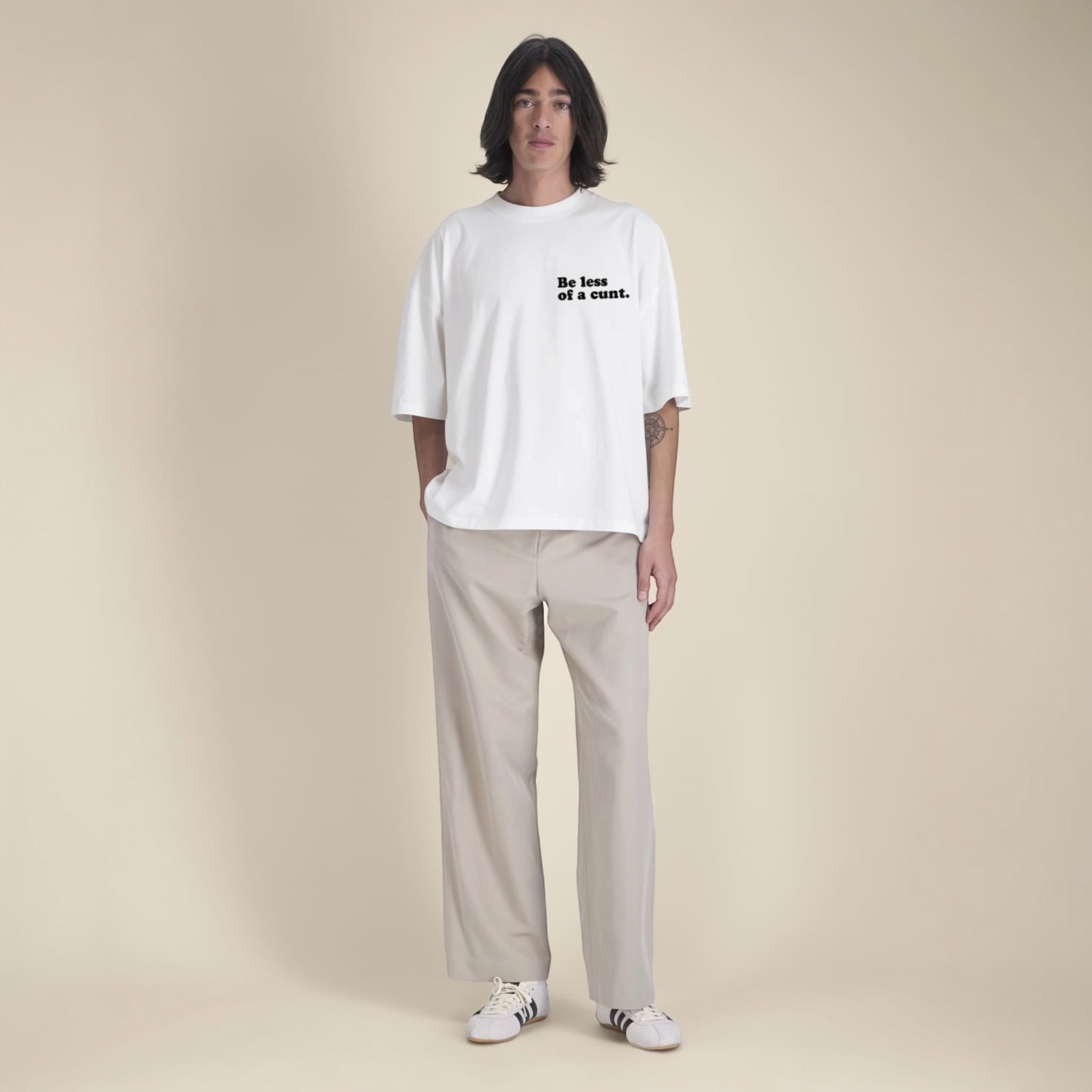 Men's 'BE LESS OF A C NT' embroidered organic cotton boxy 'Hypster' t-shirt