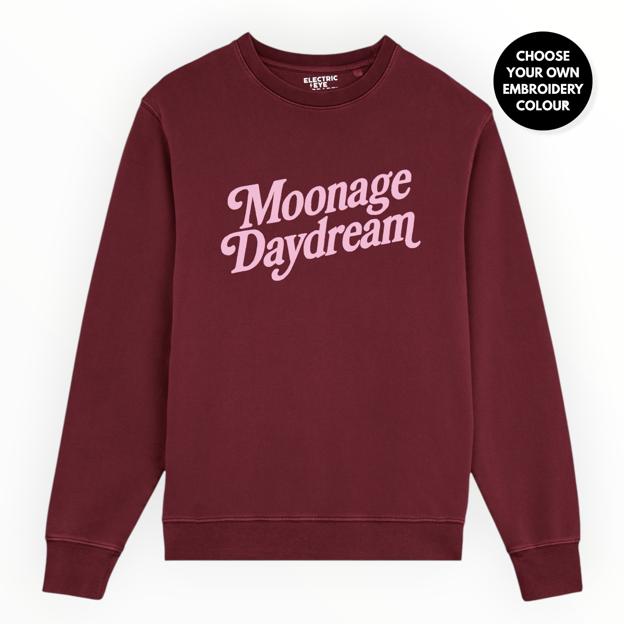 'MOONAGE DAYDREAM' embroidered organic unisex 'matcher' vintage aged sweatshirt