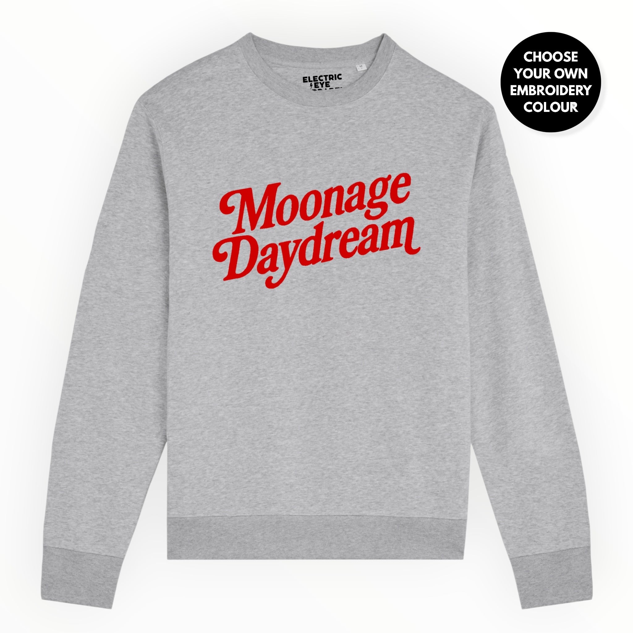 'MOONAGE DAYDREAM' embroidered organic unisex 'matcher' vintage aged sweatshirt