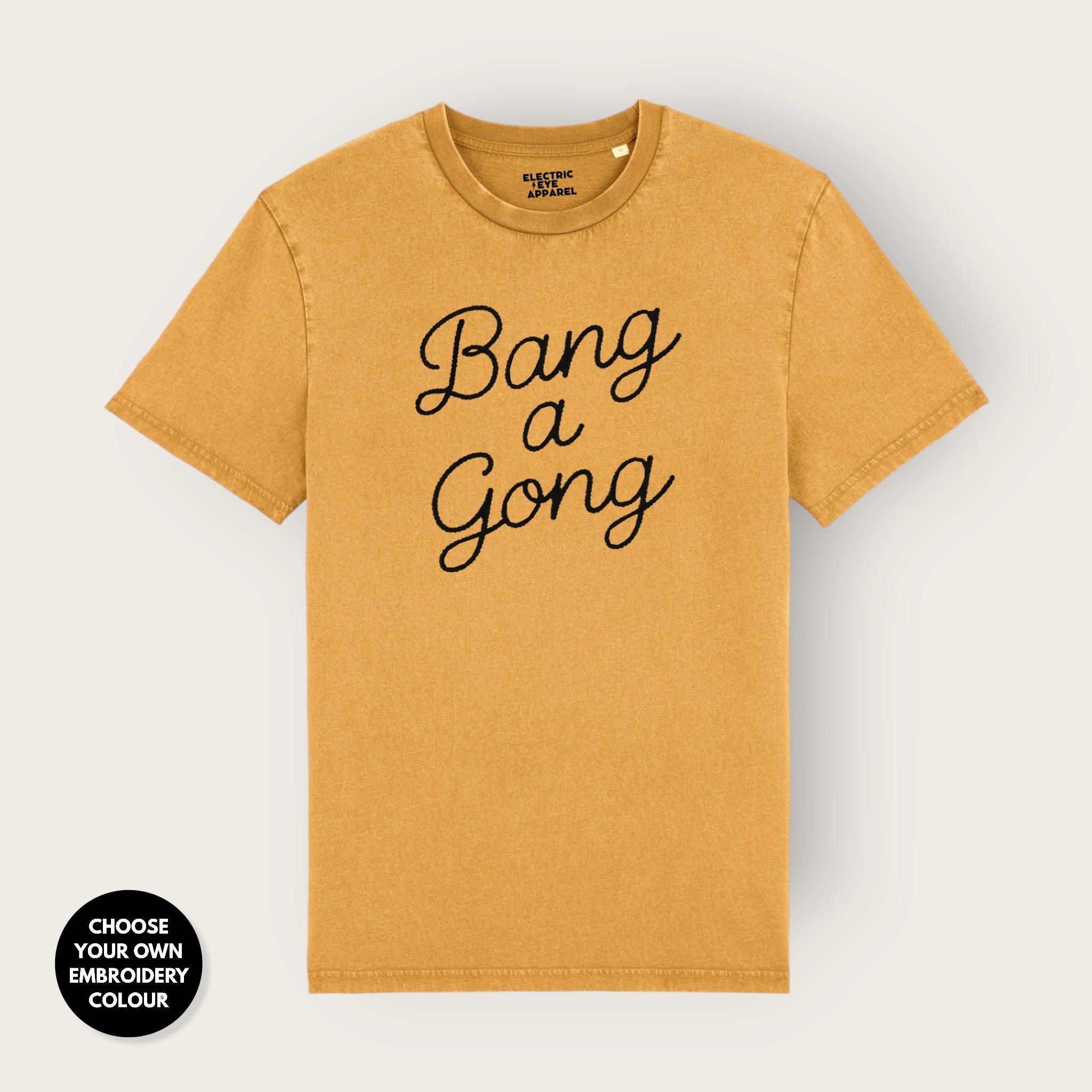 'BANG A GONG' embroidered premium organic unisex 'Rocker' t-shirt - sizes XXS-6XL