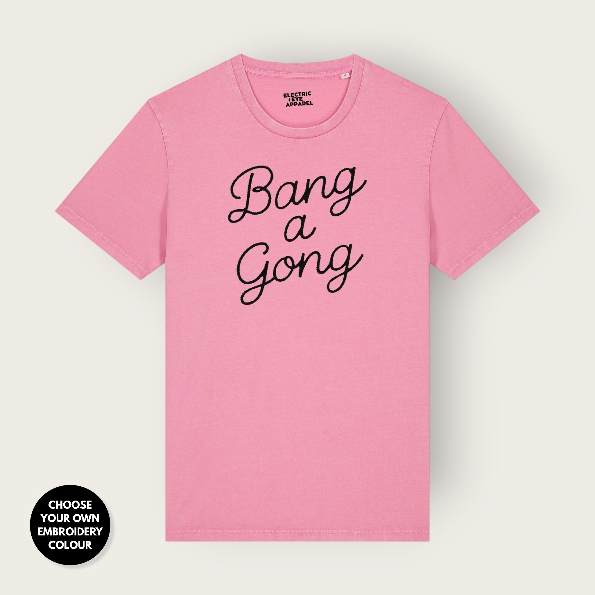 'BANG A GONG' embroidered premium organic unisex 'Rocker' t-shirt - sizes XXS-6XL