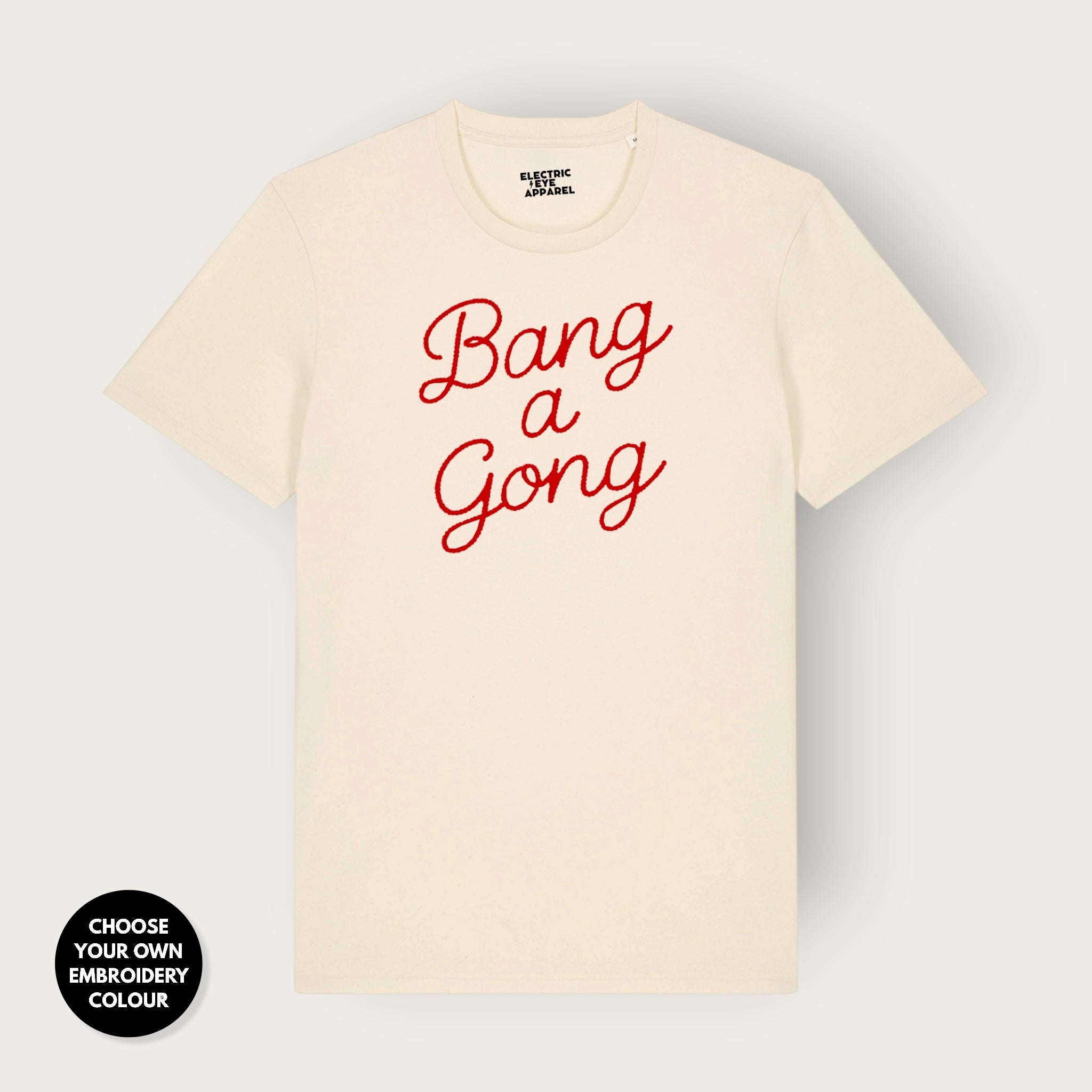 'BANG A GONG' embroidered premium organic unisex 'Rocker' t-shirt - sizes XXS-6XL