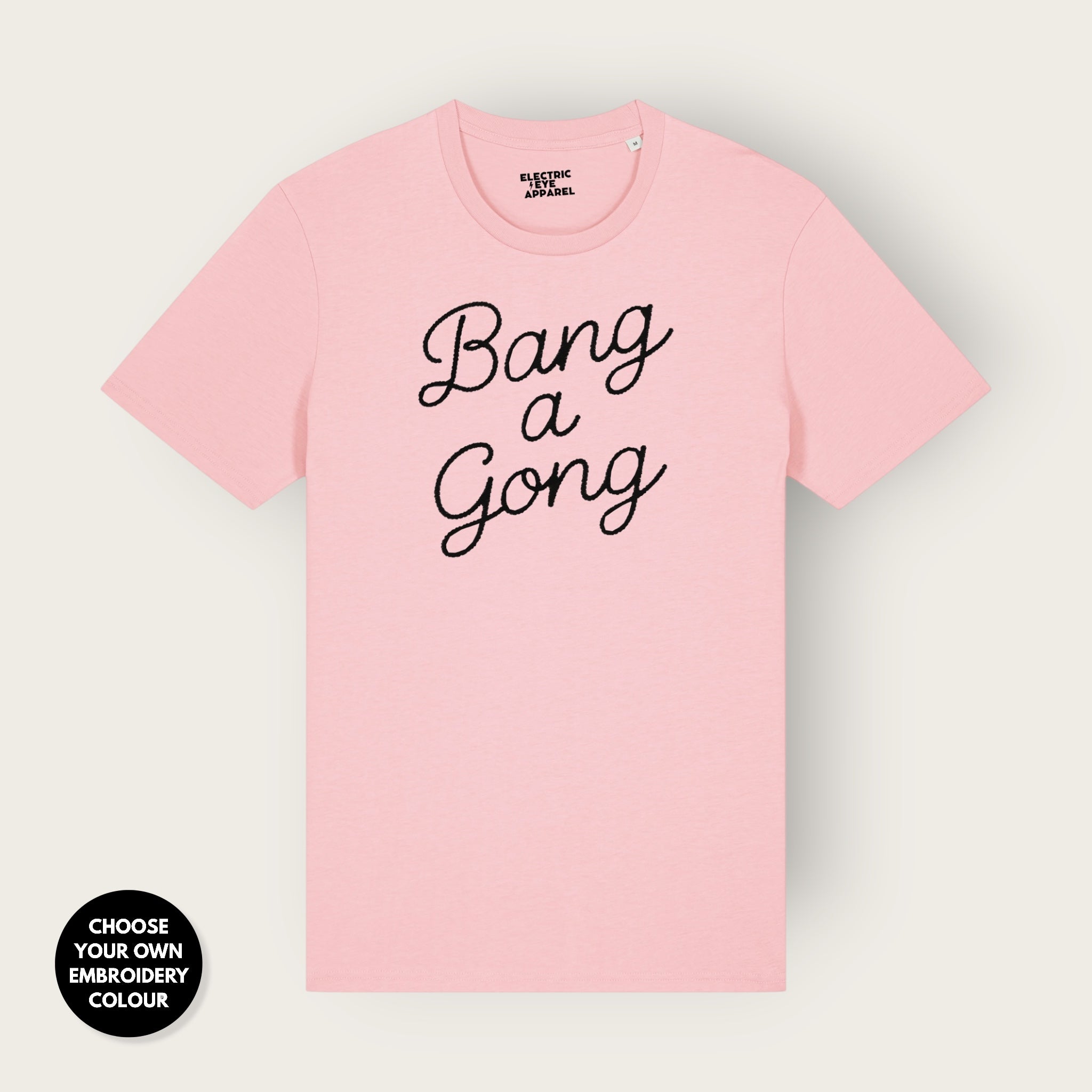 'BANG A GONG' embroidered premium organic unisex 'Rocker' t-shirt - sizes XXS-6XL