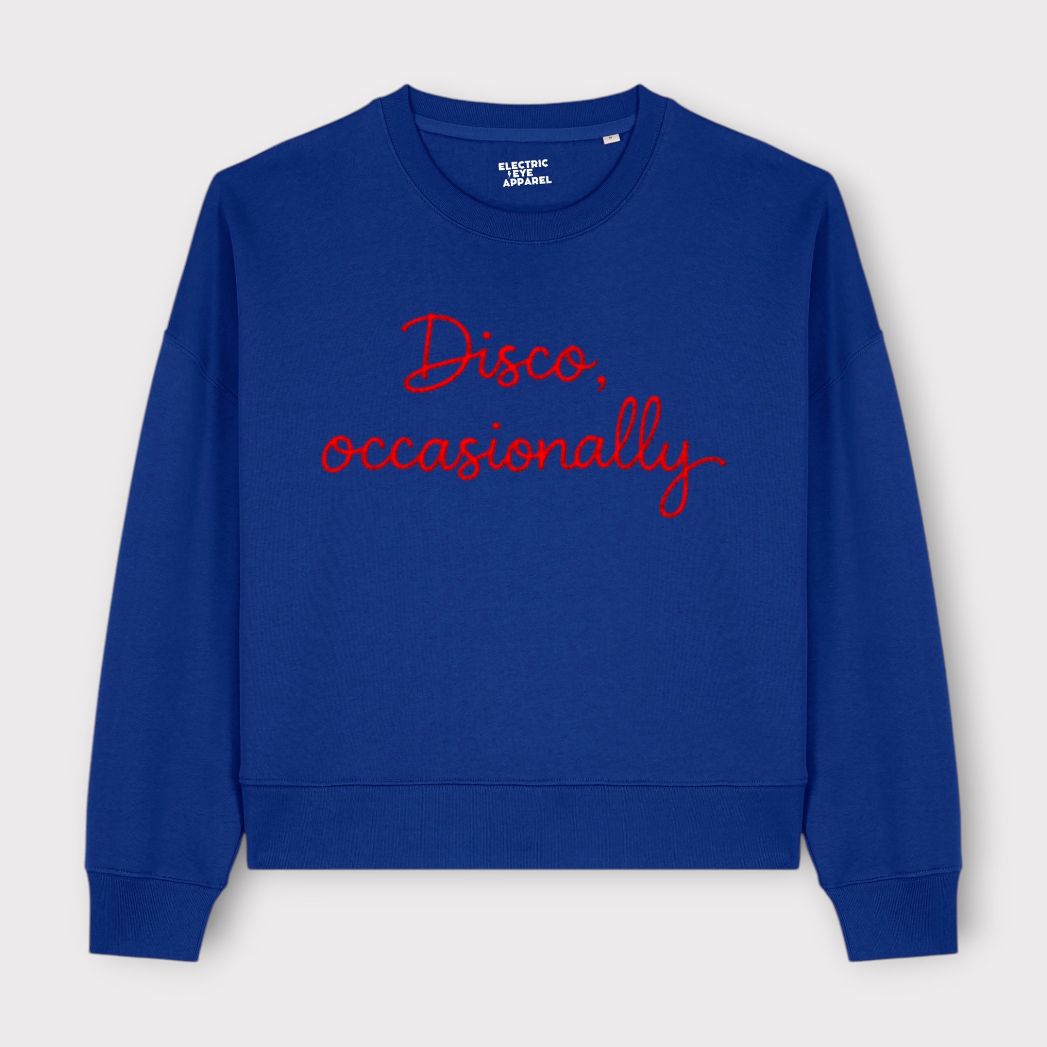 'DISCO, OCCASIONALLY' embroidered organic cotton women's 'Lianna' sweatshirt