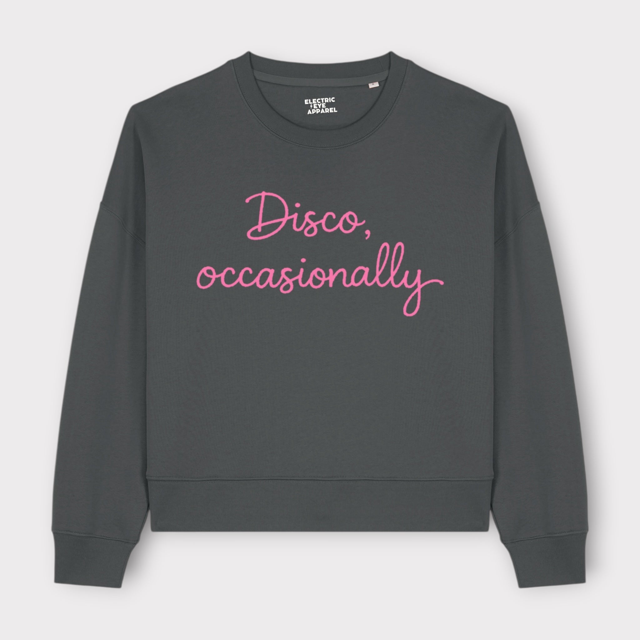 'DISCO, OCCASIONALLY' embroidered organic cotton women's 'Lianna' sweatshirt