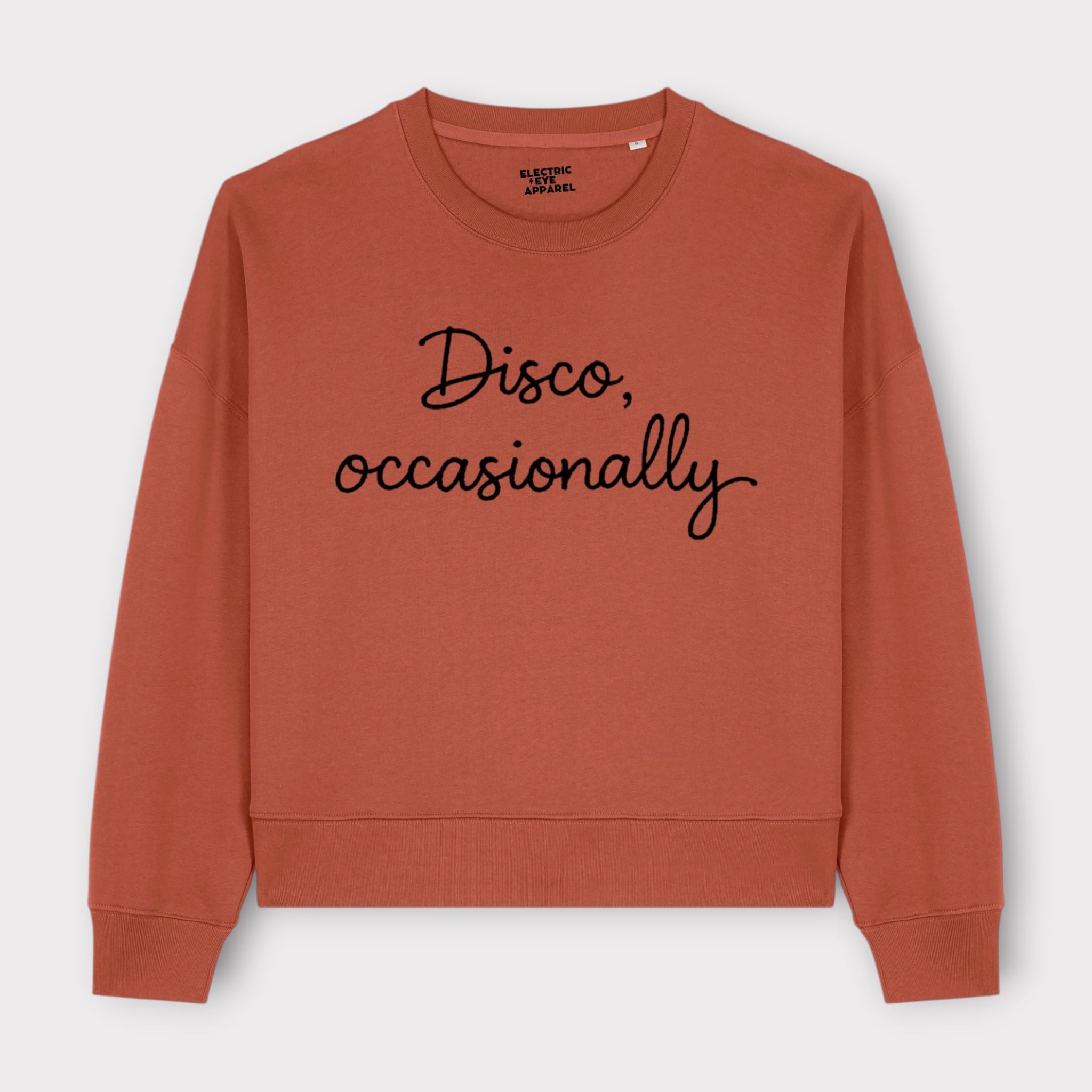 'DISCO, OCCASIONALLY' embroidered organic cotton women's 'Lianna' sweatshirt