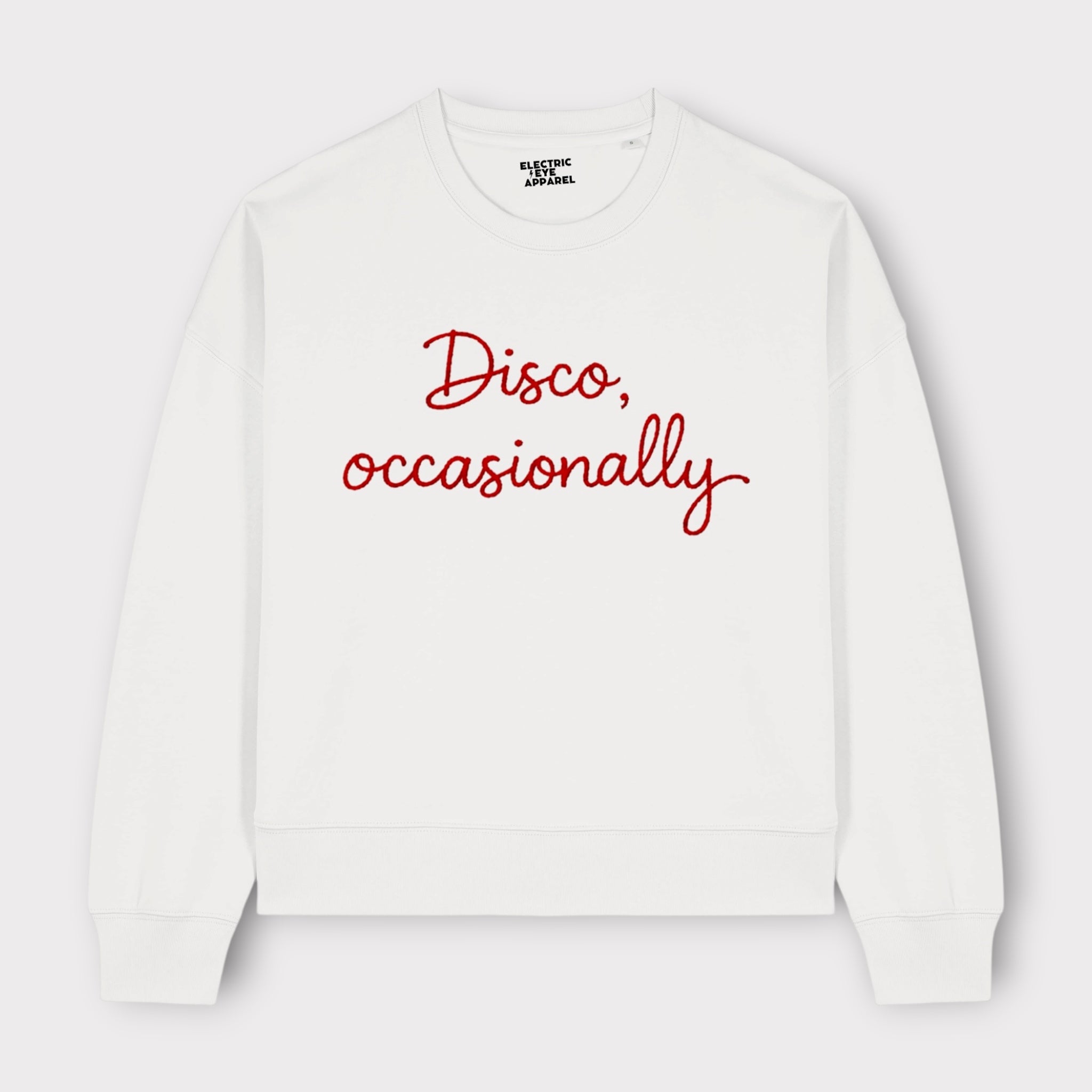 'DISCO, OCCASIONALLY' embroidered organic cotton women's 'Lianna' sweatshirt