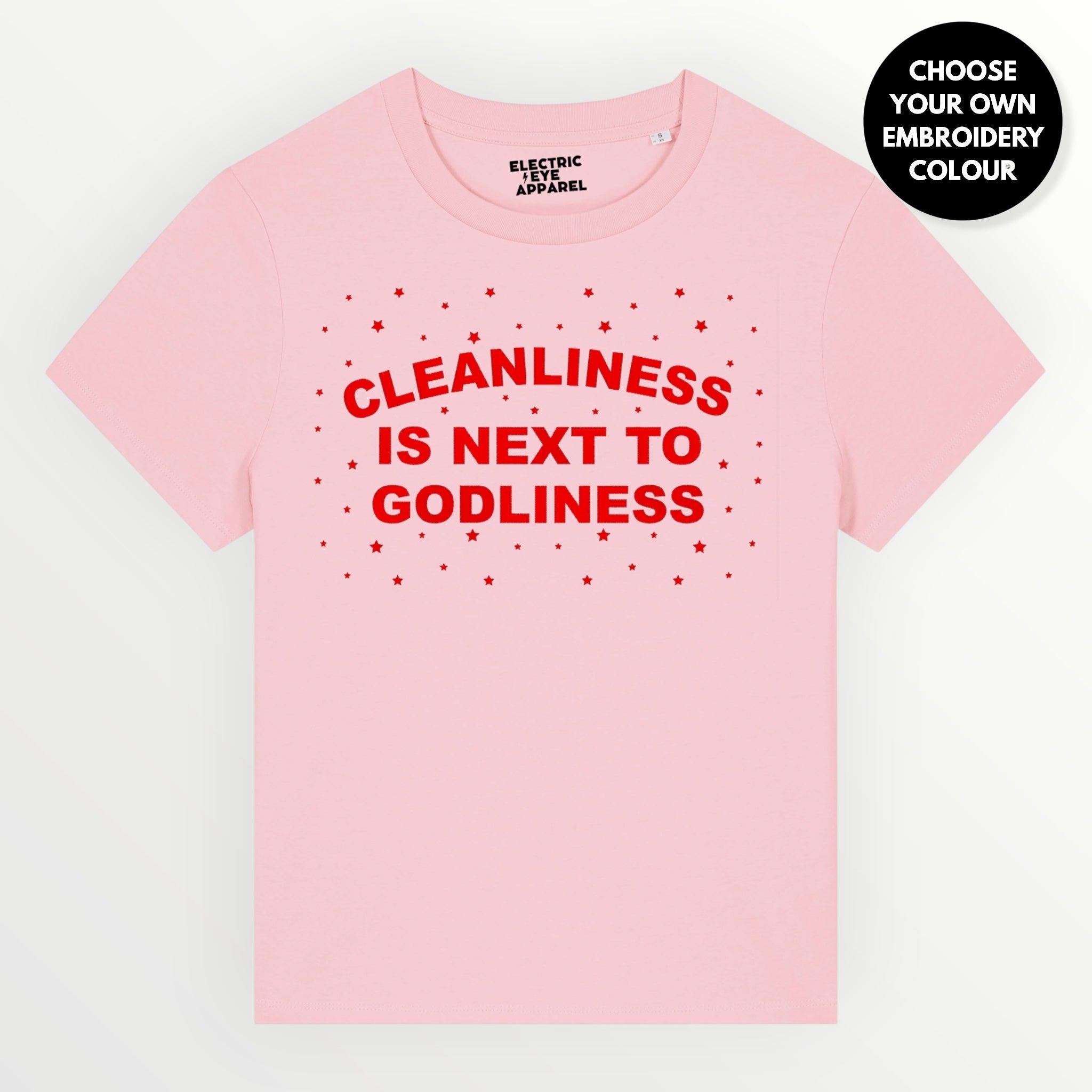'CLEANLINESS IS NEXT TO GODLINESS' grungy embroidered premium organic women's classic fit 'Muser' t-shirt - sizes XS-5XL