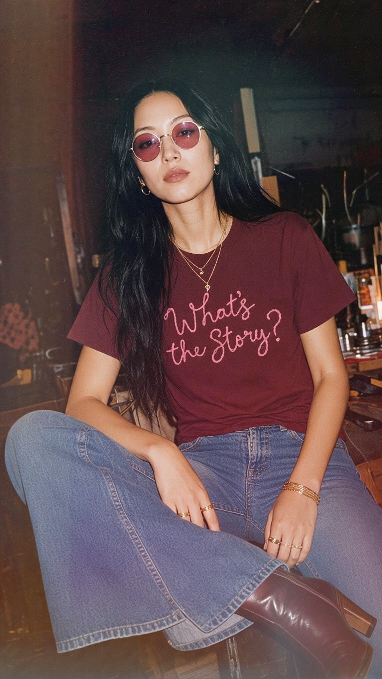 'What's the Story?' embroidered premium organic women's classic fit 'Muser' t-shirt - sizes XS-5XL