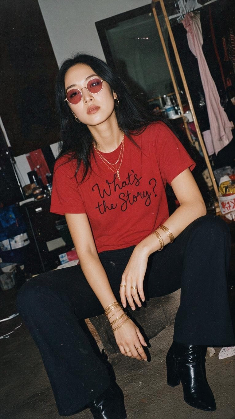 'What's the Story?' embroidered premium organic women's classic fit 'Muser' t-shirt - sizes XS-5XL