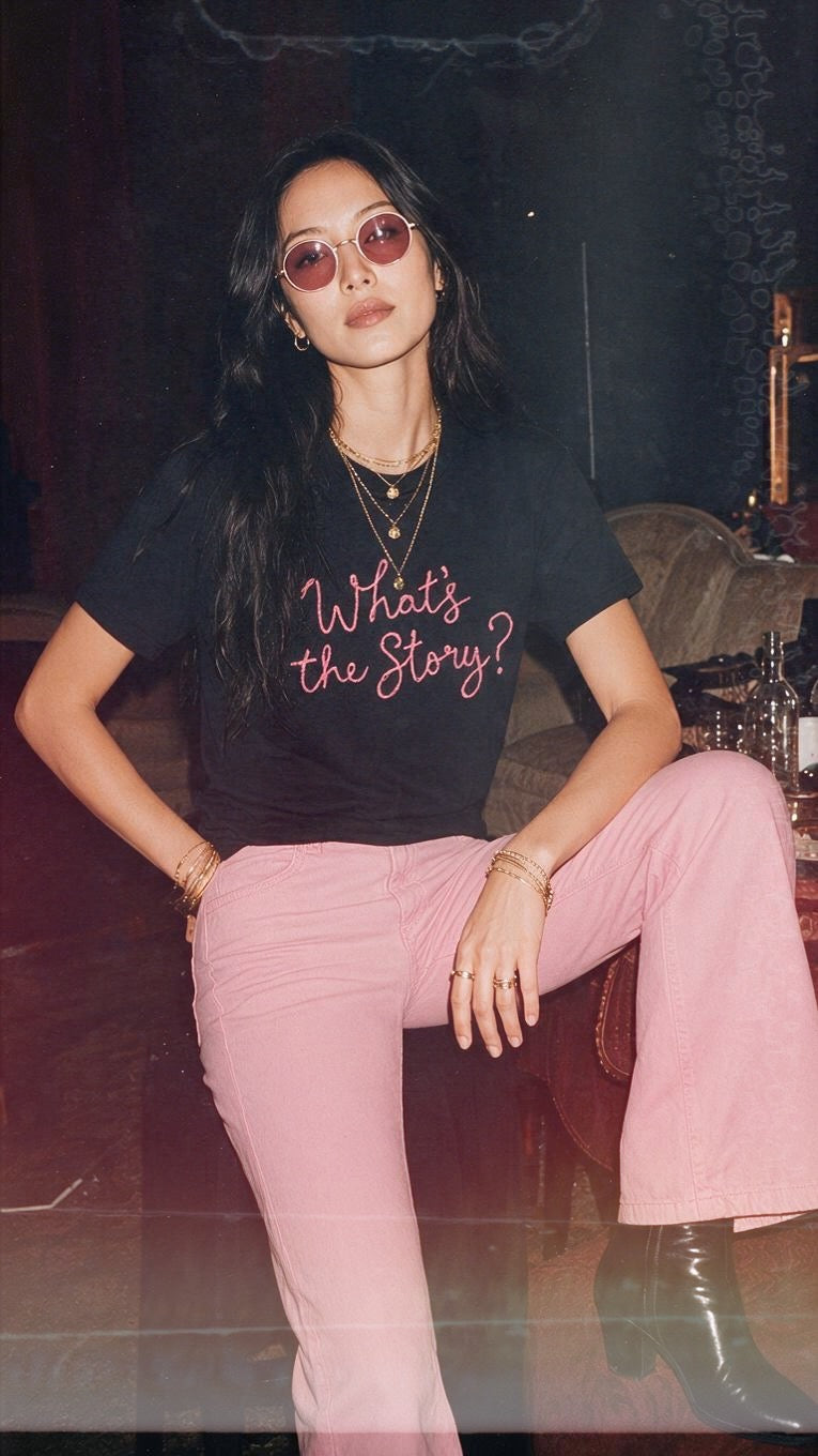 'What's the Story?' embroidered premium organic women's classic fit 'Muser' t-shirt - sizes XS-5XL
