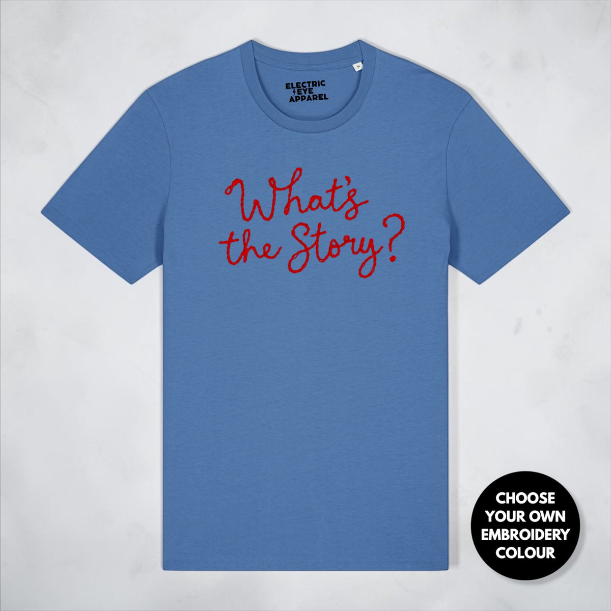 'What's the Story?' embroidered premium organic men's 'Rocker' t-shirt - sizes XXS-5XL