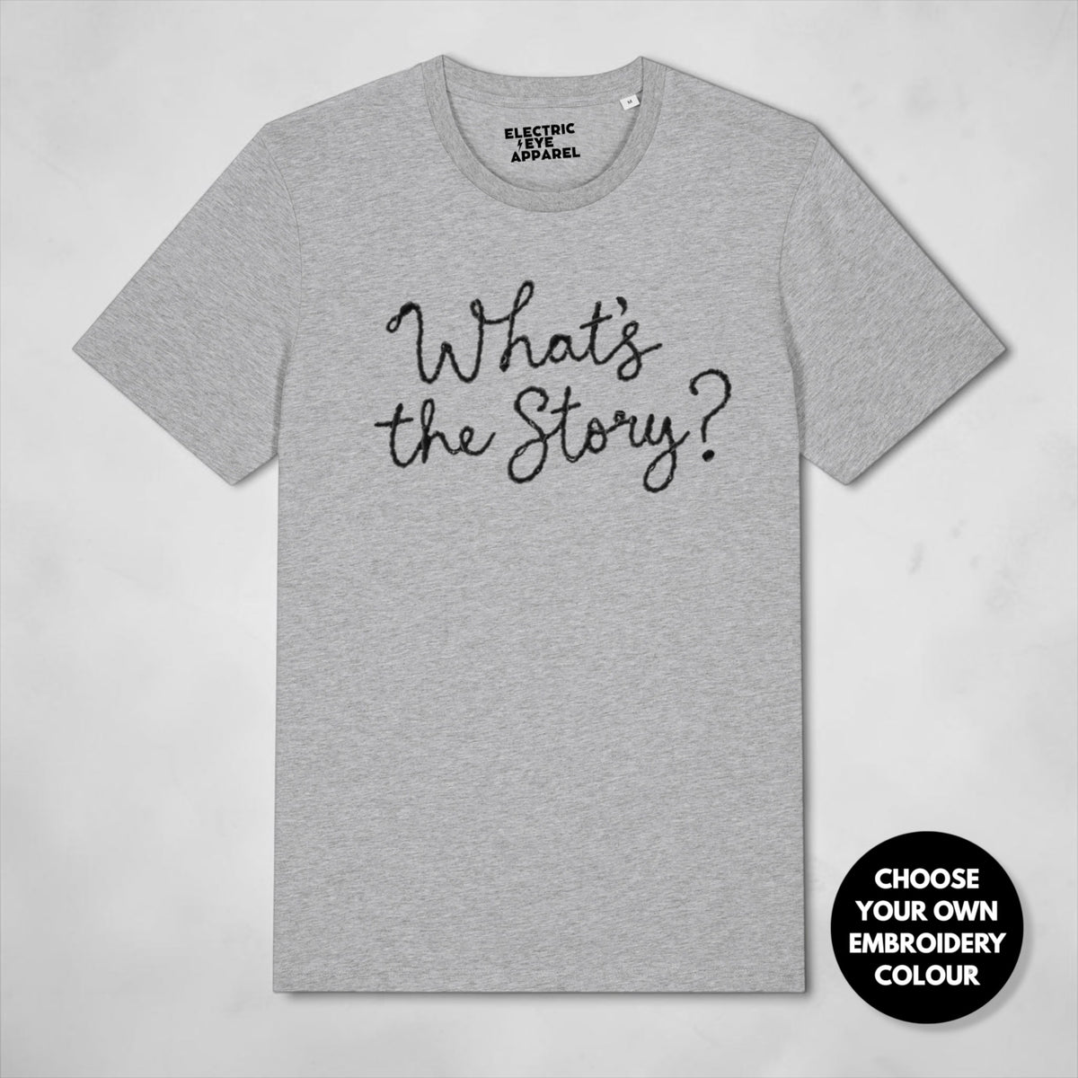 'What's the Story?' embroidered premium organic men's 'Rocker' t-shirt - sizes XXS-5XL