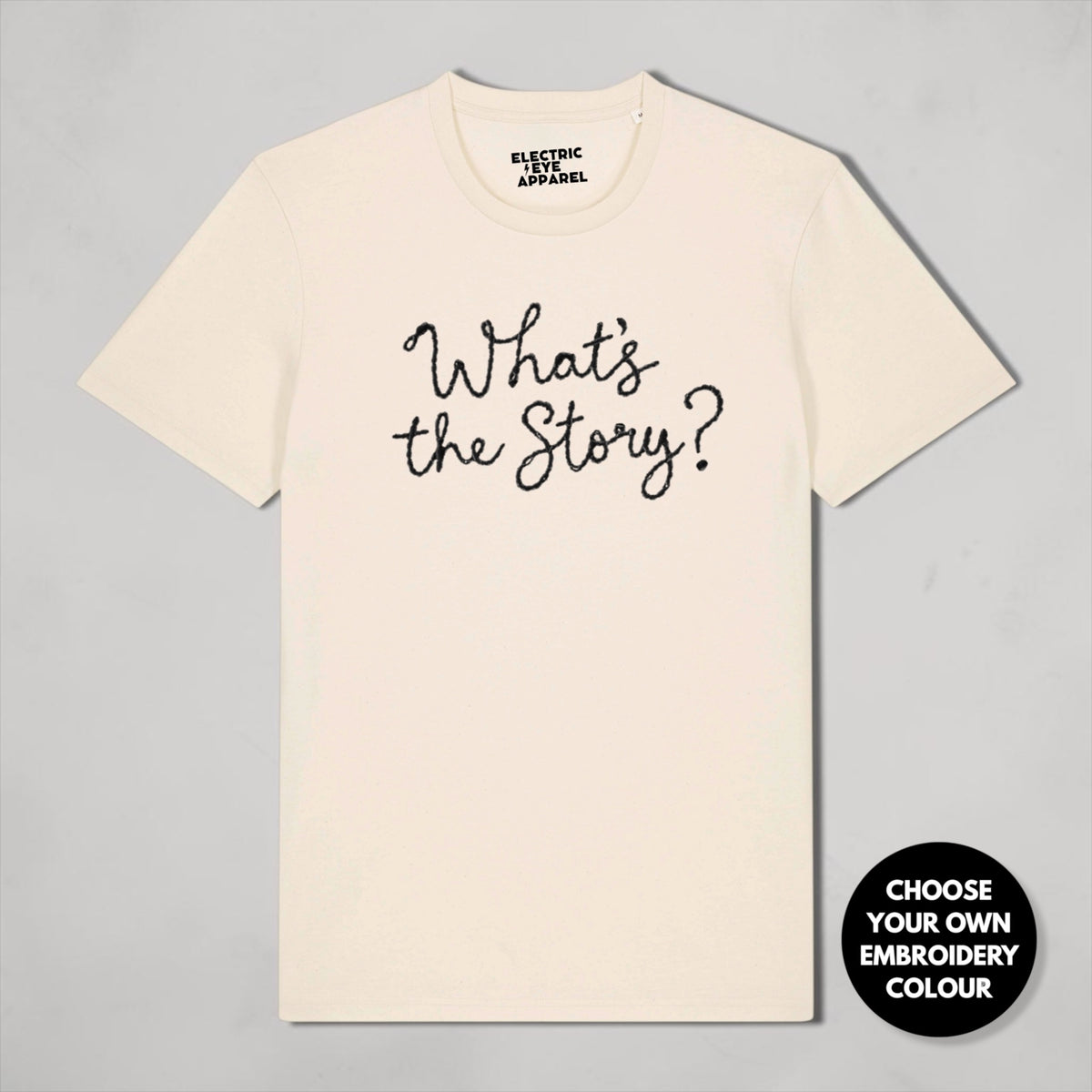 'What's the Story?' embroidered premium organic men's 'Rocker' t-shirt - sizes XXS-5XL