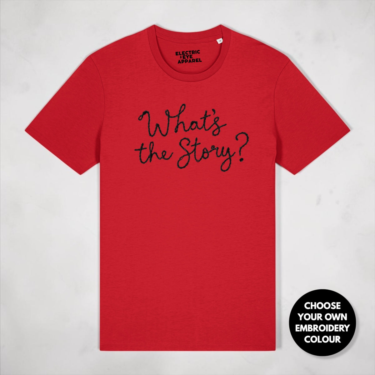 'What's the Story?' embroidered premium organic men's 'Rocker' t-shirt - sizes XXS-5XL