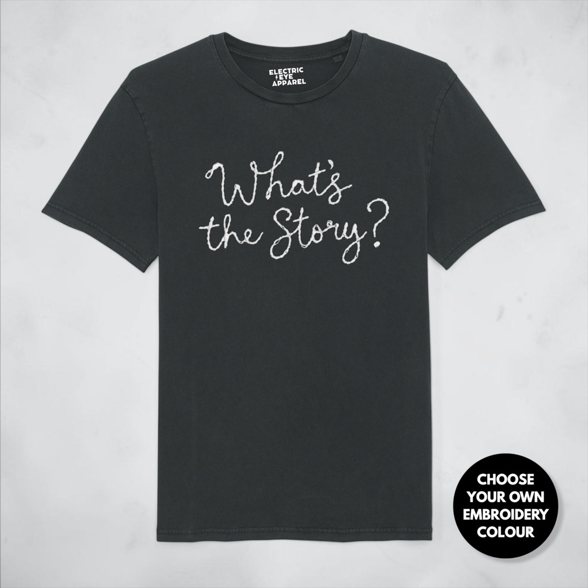 'What's the Story?' embroidered premium organic men's 'Rocker' t-shirt - sizes XXS-5XL
