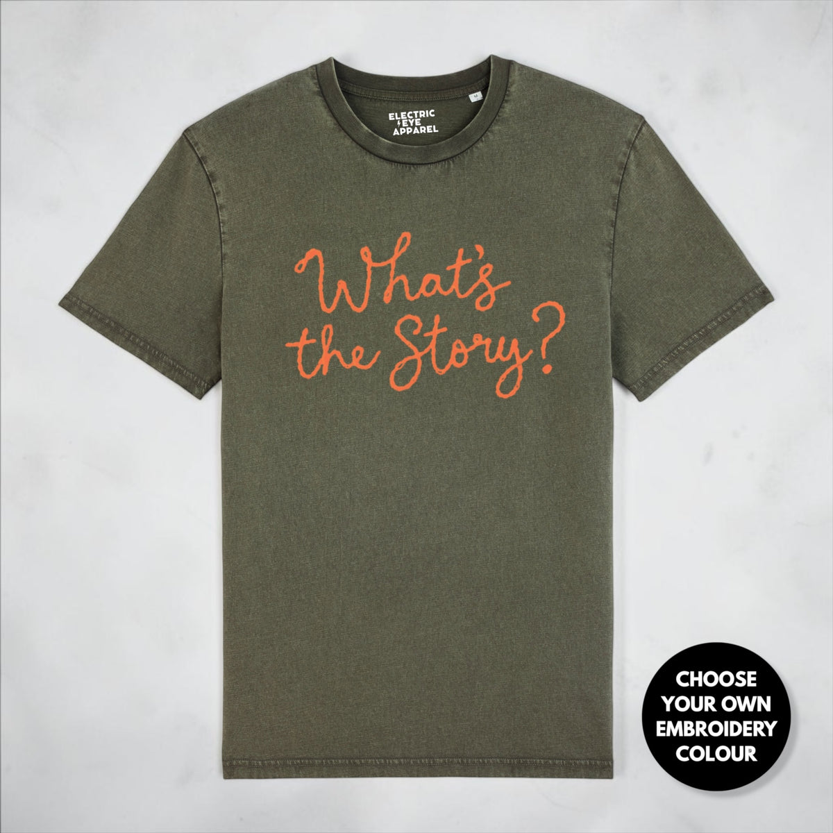 'What's the Story?' embroidered premium organic men's 'Rocker' t-shirt - sizes XXS-5XL
