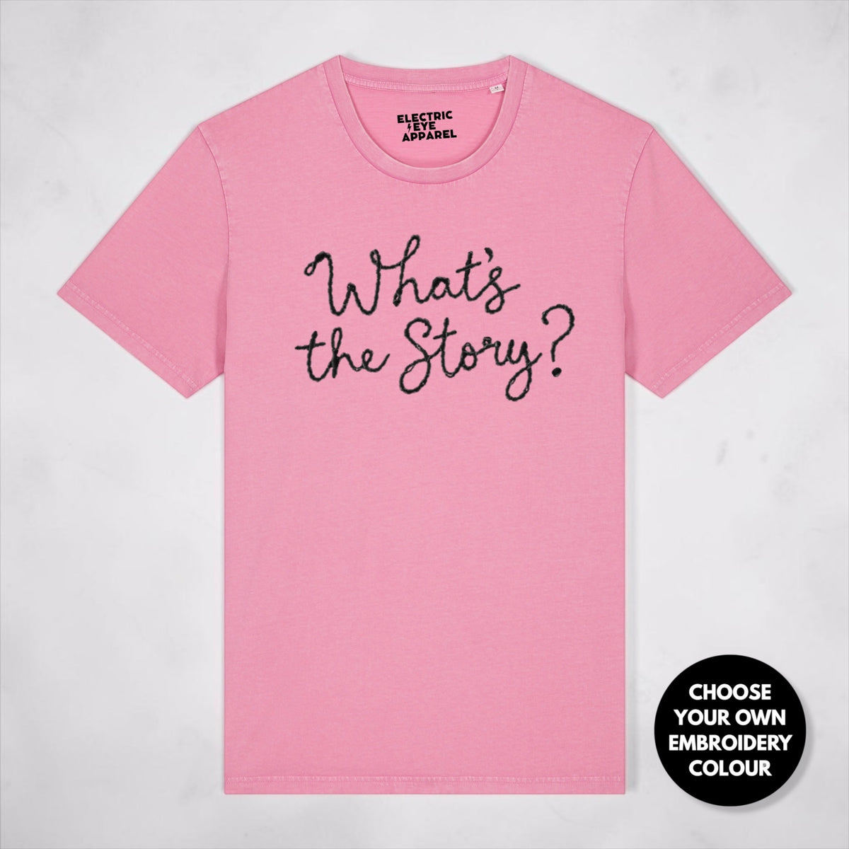 'What's the Story?' embroidered premium organic men's 'Rocker' t-shirt - sizes XXS-5XL
