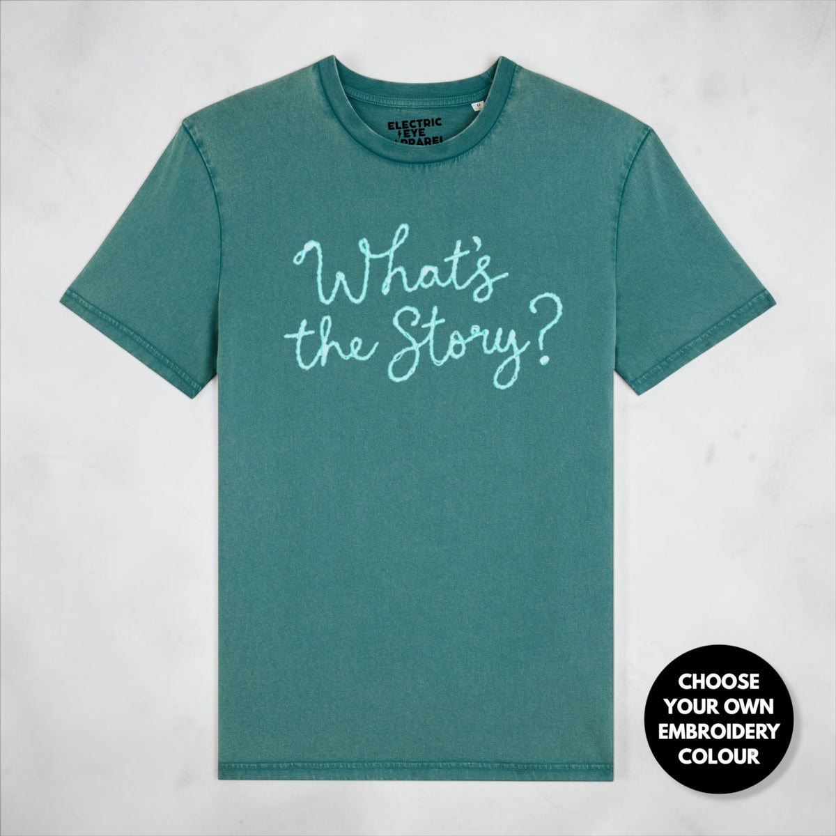 'What's the Story?' embroidered premium organic men's 'Rocker' t-shirt - sizes XXS-5XL