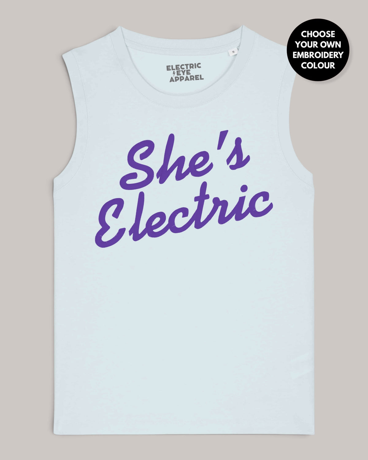 Women's 'SHE'S ELECTRIC' embroidered women's organic cotton 'Mia' tank top