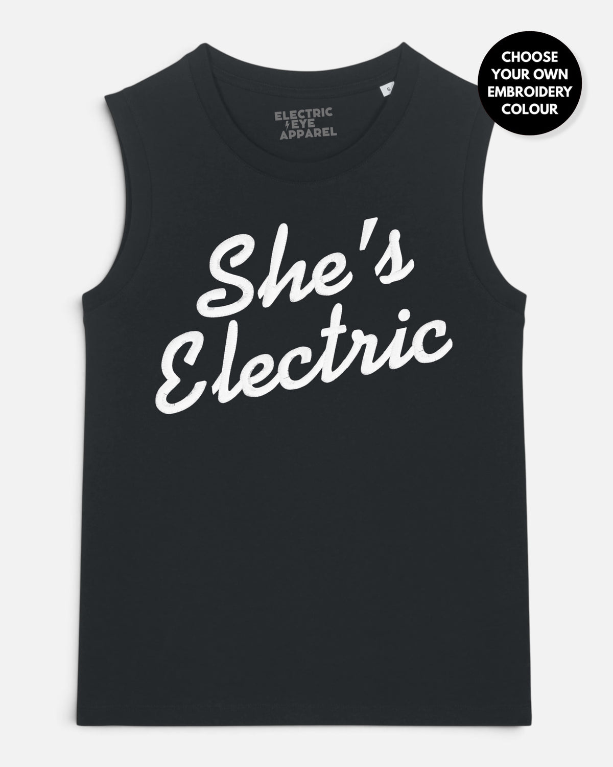 Women's 'SHE'S ELECTRIC' embroidered women's organic cotton 'Mia' tank top