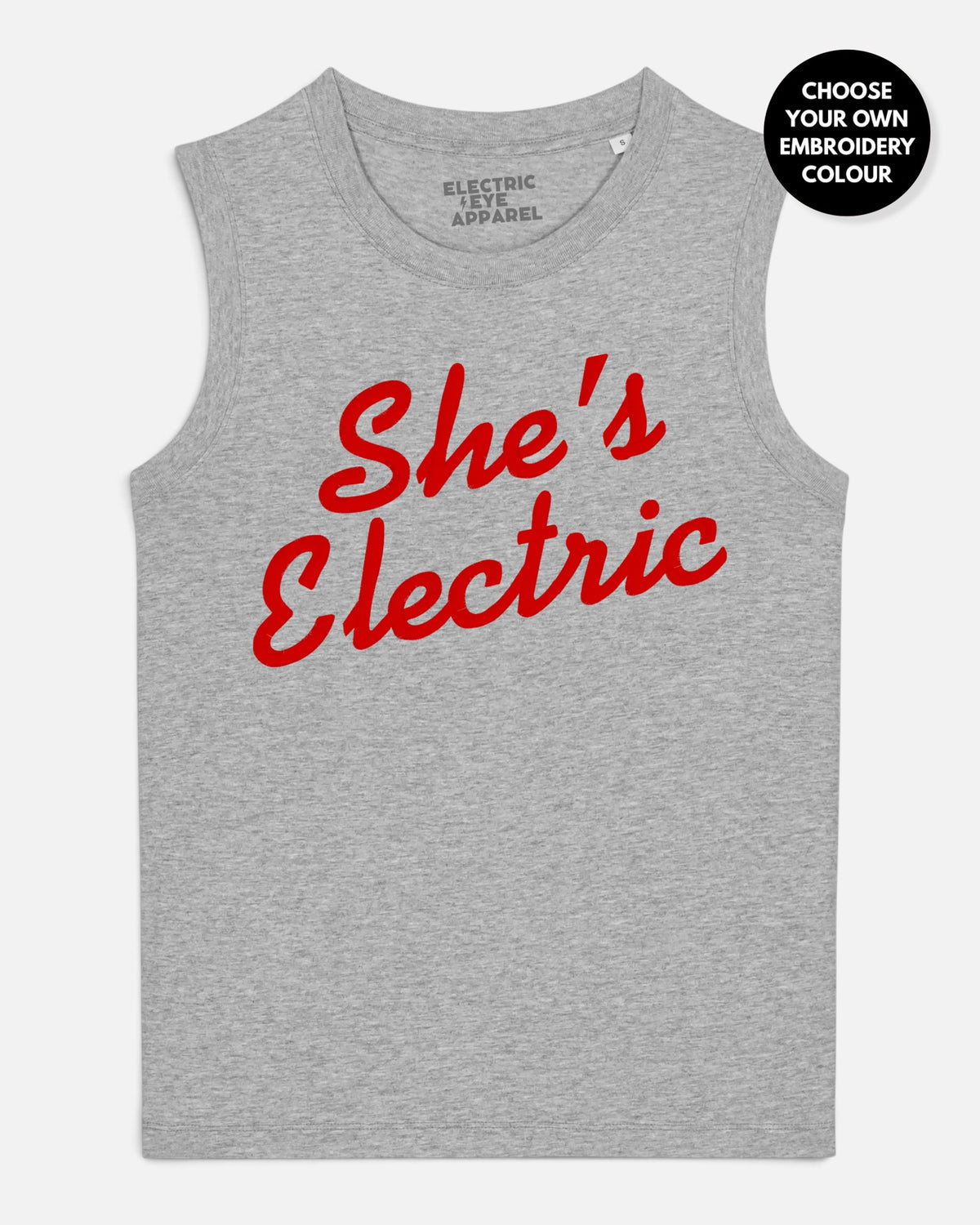 Women's 'SHE'S ELECTRIC' embroidered women's organic cotton 'Mia' tank top