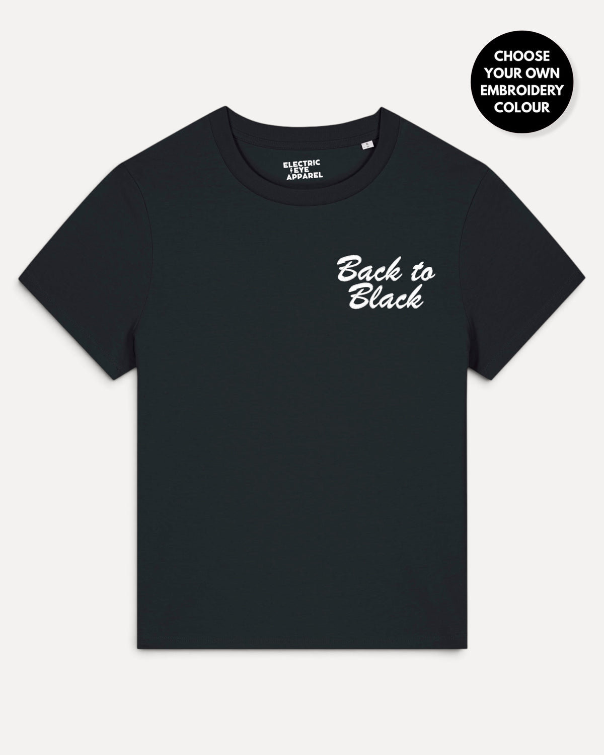 Women's 'BACK TO BLACK' left chest embroidered premium organic medium fit 'Muser' t-shirt