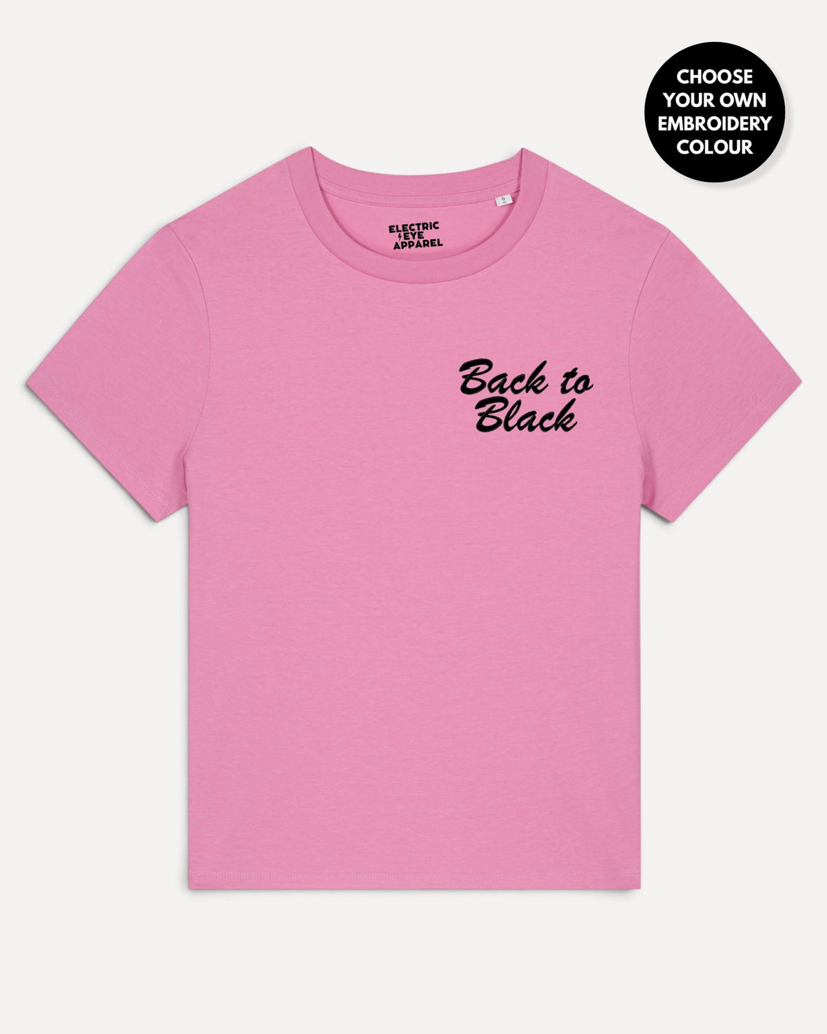 Women's 'BACK TO BLACK' left chest embroidered premium organic medium fit 'Muser' t-shirt