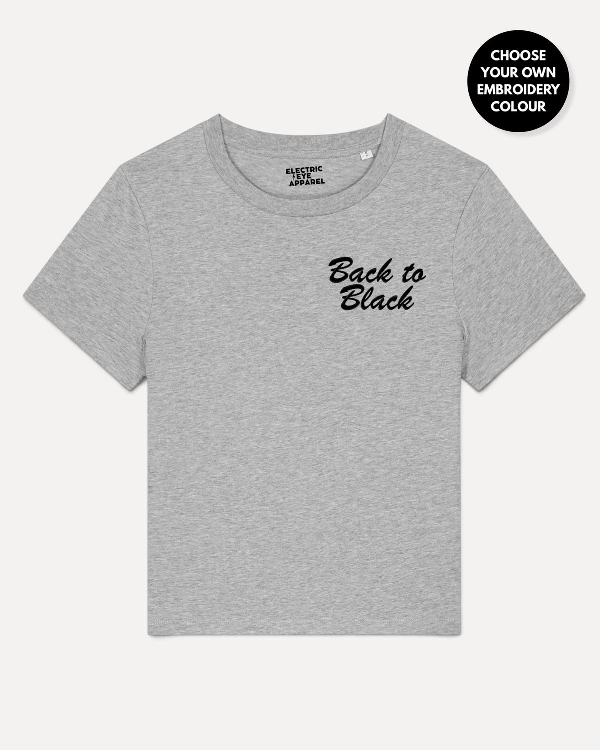 Women's 'BACK TO BLACK' left chest embroidered premium organic medium fit 'Muser' t-shirt