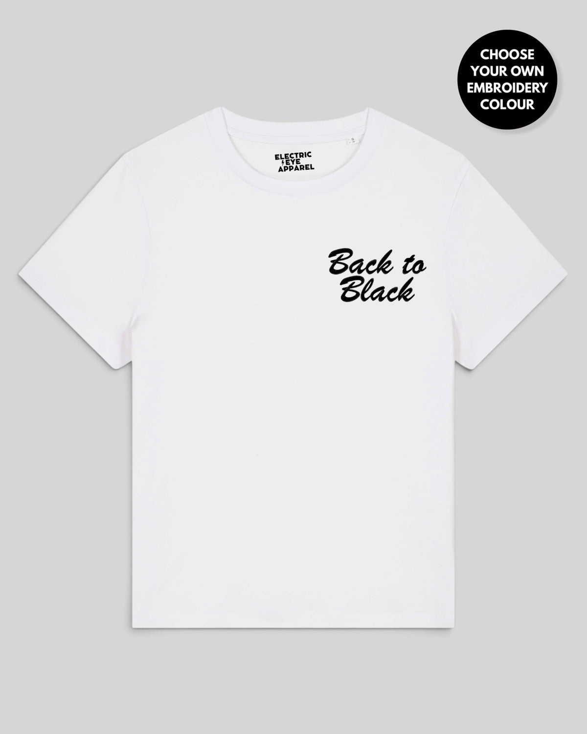 Women's 'BACK TO BLACK' left chest embroidered premium organic medium fit 'Muser' t-shirt