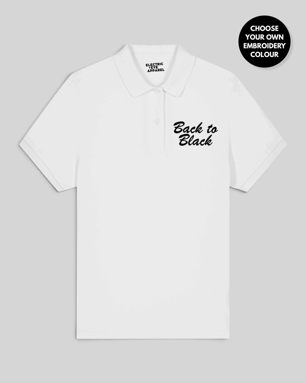 Women's 'BACK TO BLACK' Left Chest Embroidered premium organic women's 'Coaster' polo shirt
