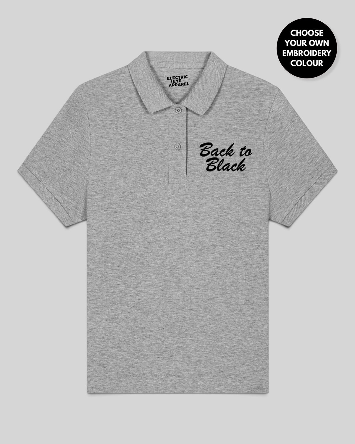 Women's 'BACK TO BLACK' Left Chest Embroidered premium organic women's 'Coaster' polo shirt