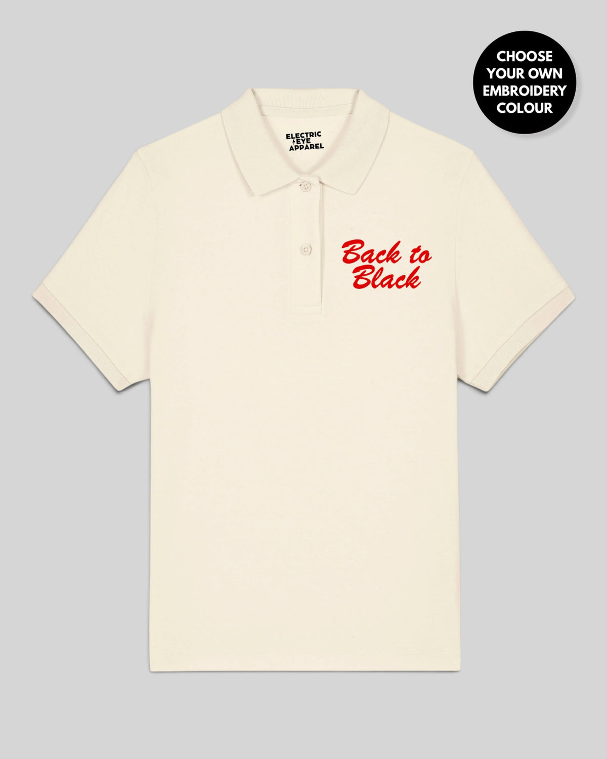 Women's 'BACK TO BLACK' Left Chest Embroidered premium organic women's 'Coaster' polo shirt