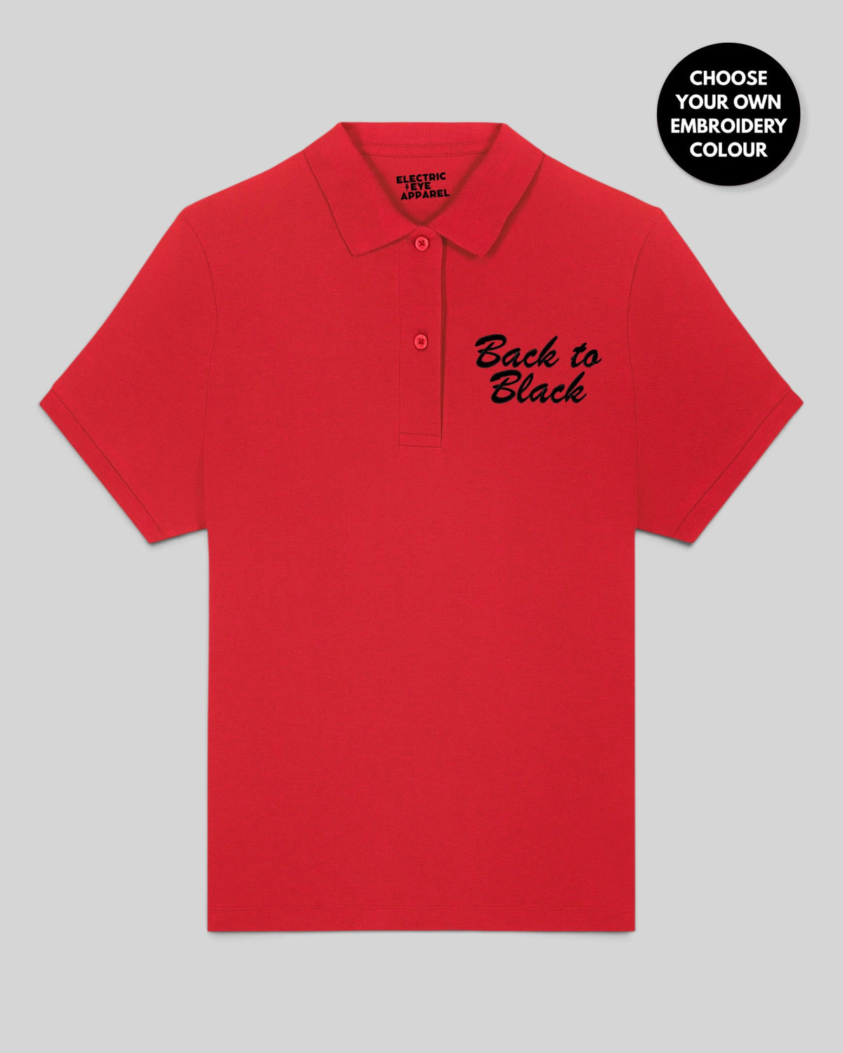 Women's 'BACK TO BLACK' Left Chest Embroidered premium organic women's 'Coaster' polo shirt