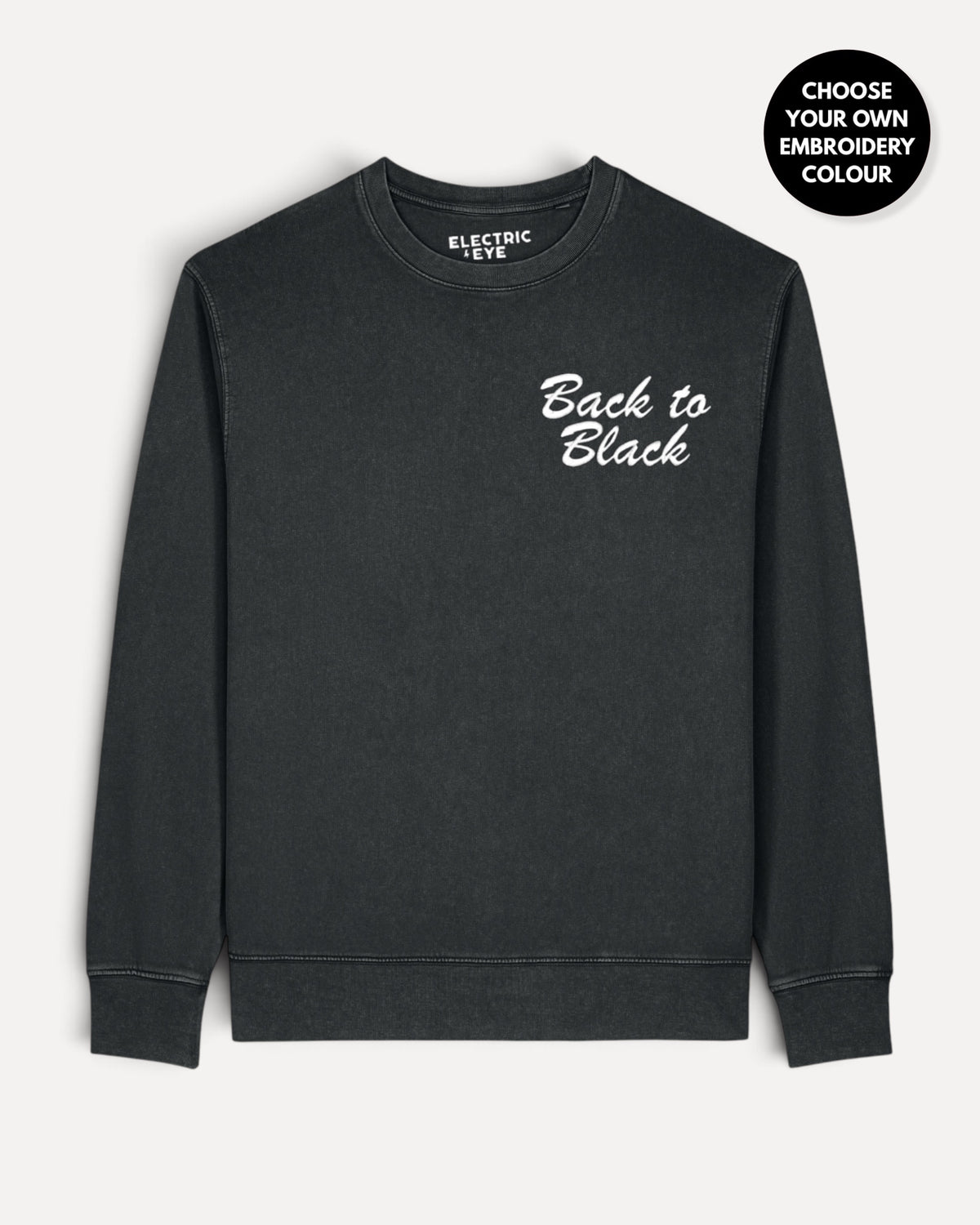 Women's 'BACK TO BLACK' left chest embroidered premium organic cotton 'Matcher' sweatshirt - EXTENDED SIZING