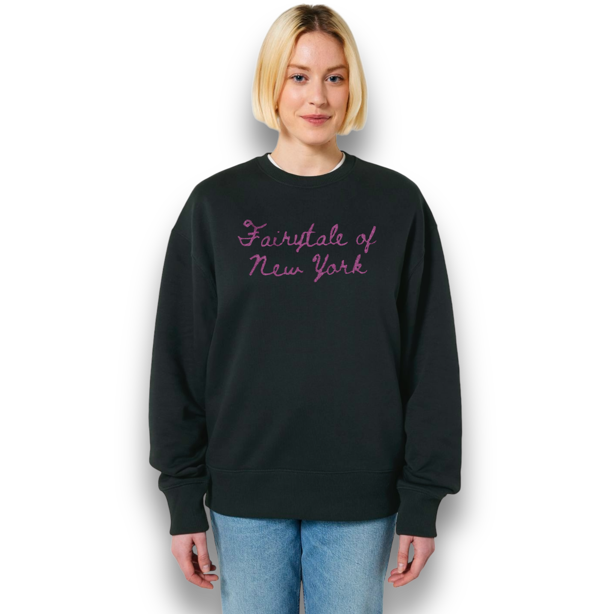 Limited Edition 'FAIRYTALE OF NEW YORK' glitter embroidered organic unisex oversized 'radder' sweatshirt