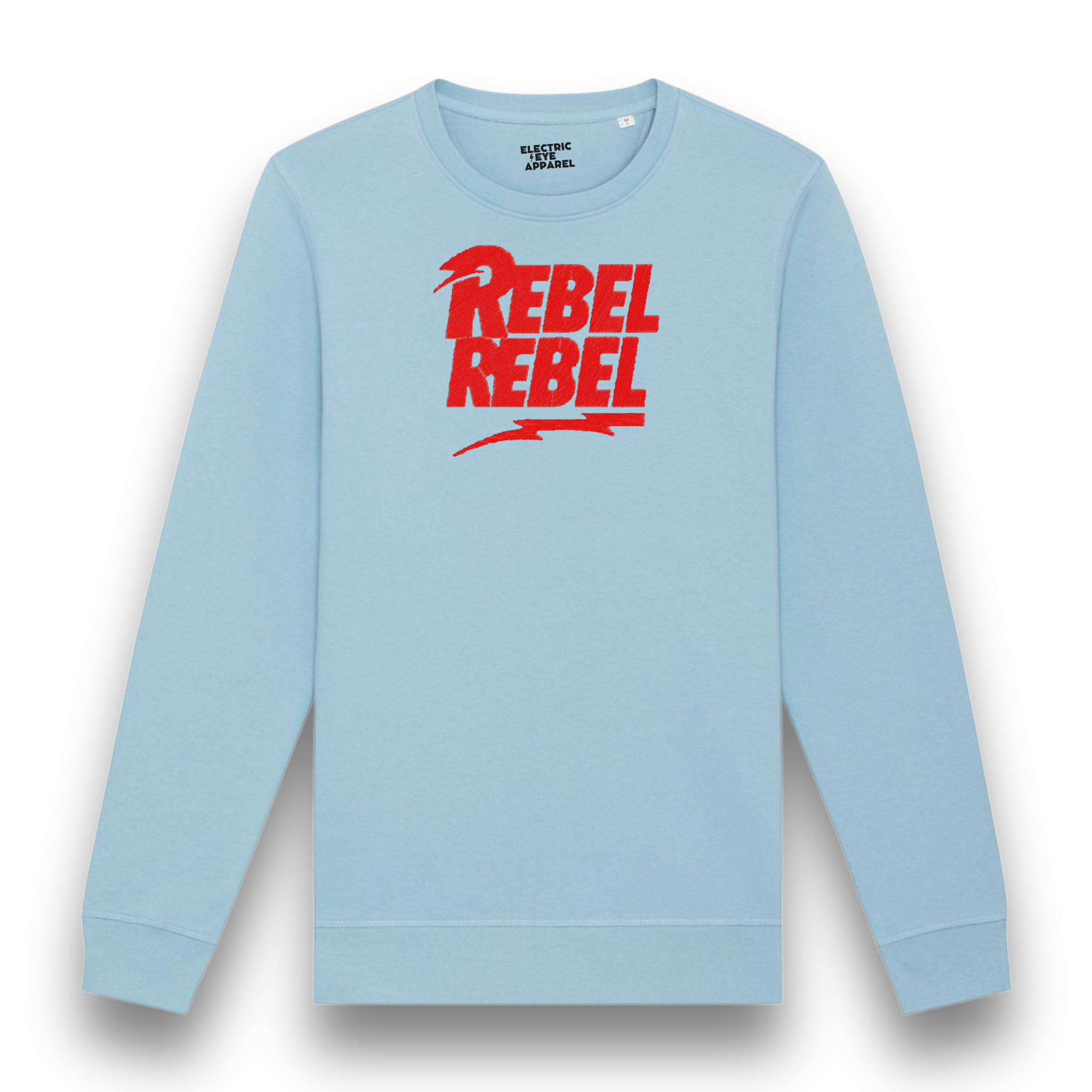 'REBEL REBEL' bolt embroidered premium organic cotton unisex sweatshirt - inspired by David Bowie