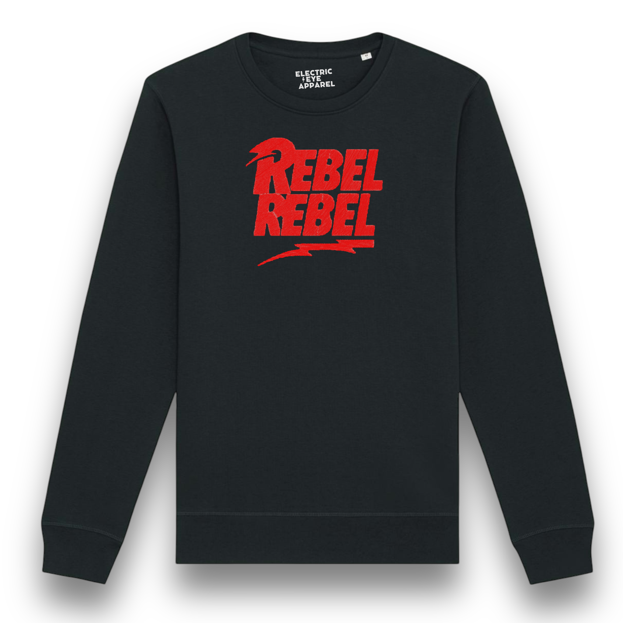 'REBEL REBEL' bolt embroidered premium organic cotton unisex sweatshirt - inspired by David Bowie