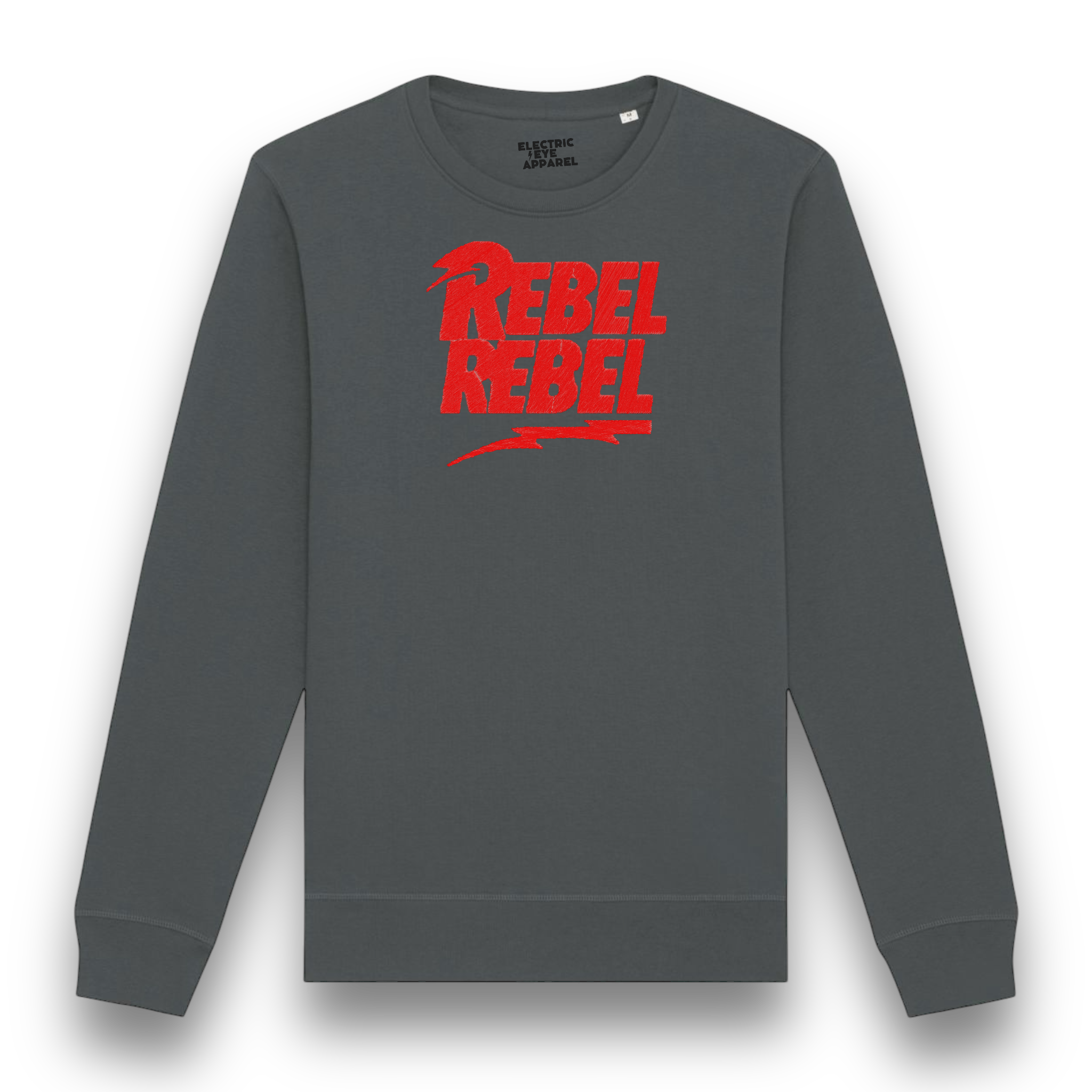 'REBEL REBEL' bolt embroidered premium organic cotton unisex sweatshirt - inspired by David Bowie