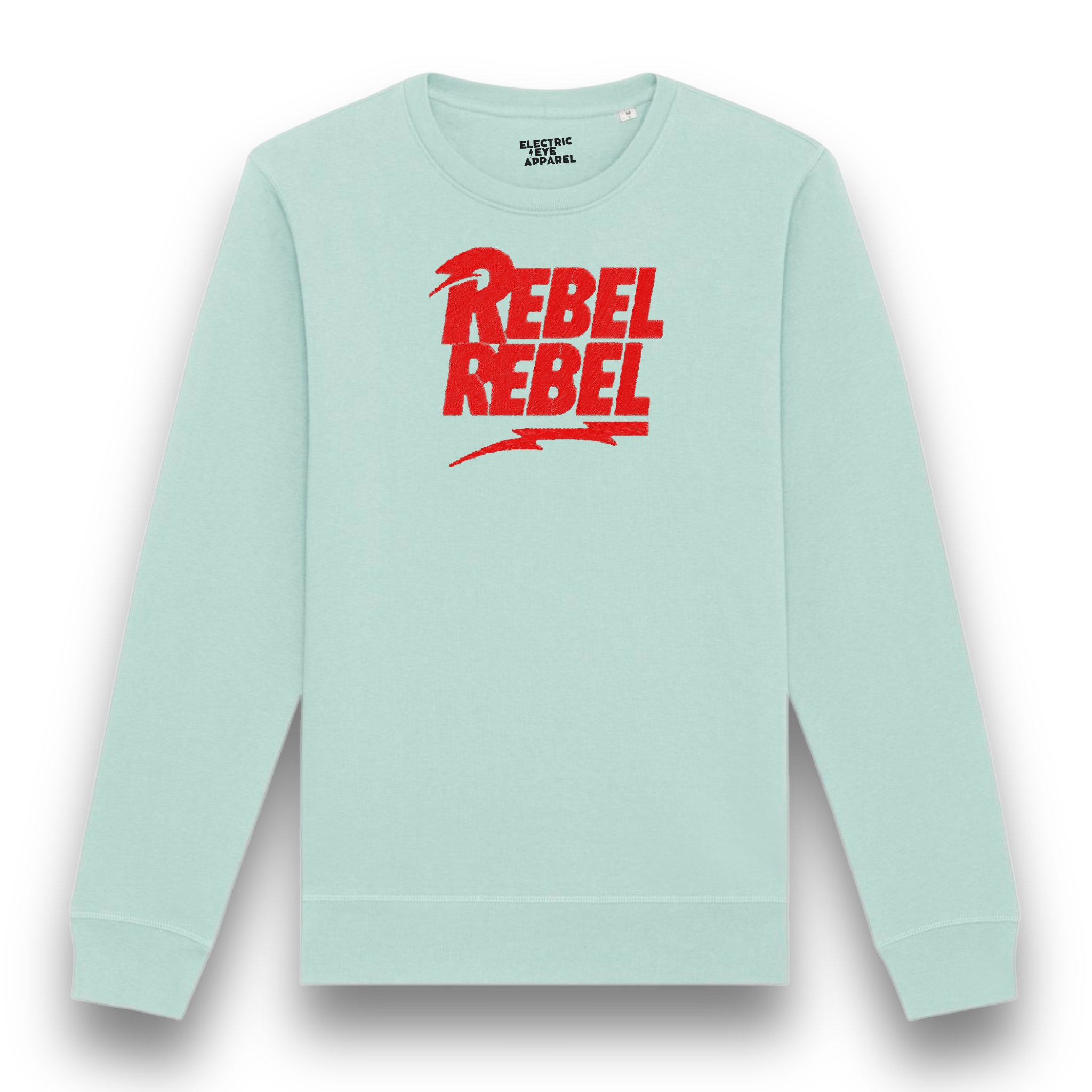 'REBEL REBEL' bolt embroidered premium organic cotton unisex sweatshirt - inspired by David Bowie