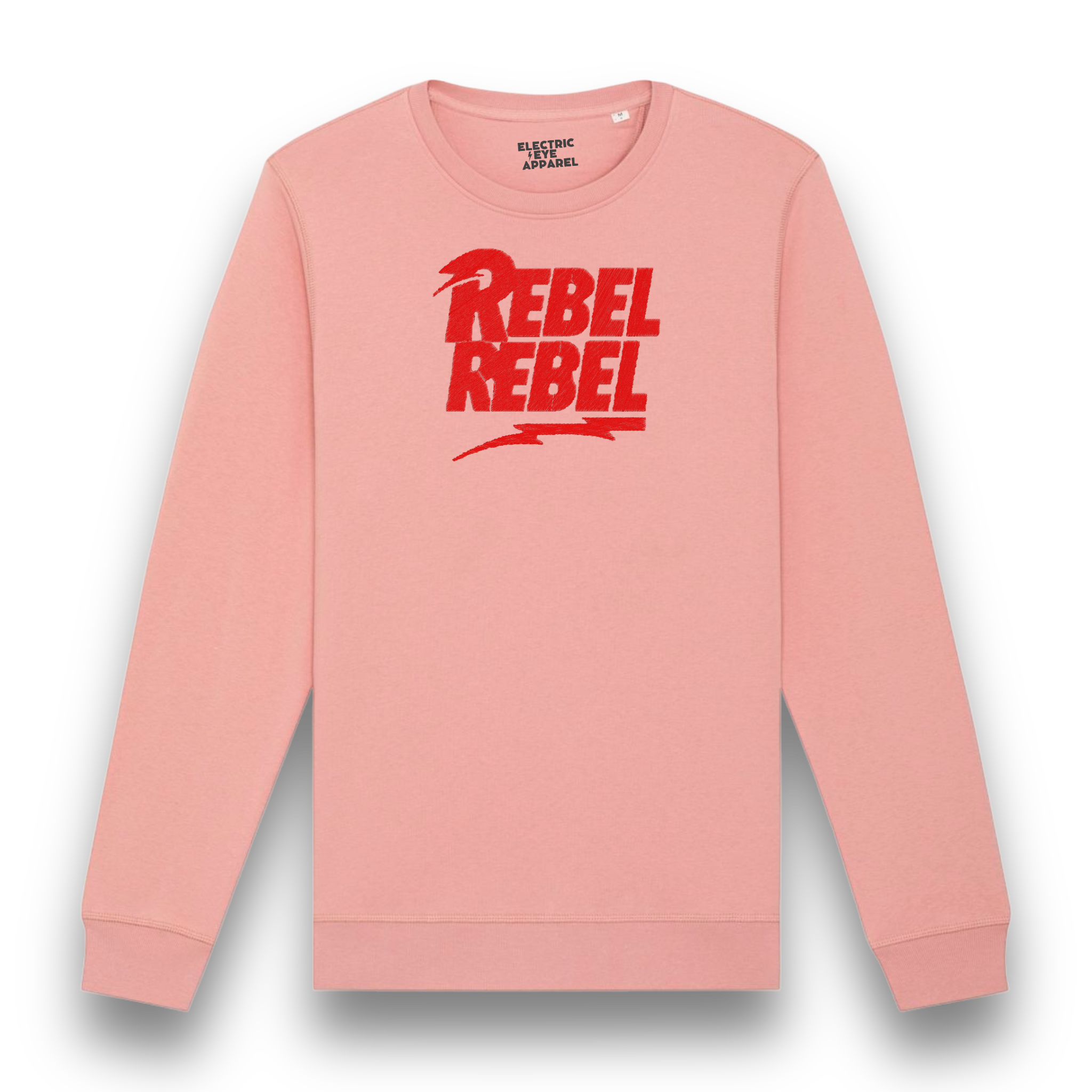 'REBEL REBEL' bolt embroidered premium organic cotton unisex sweatshirt - inspired by David Bowie