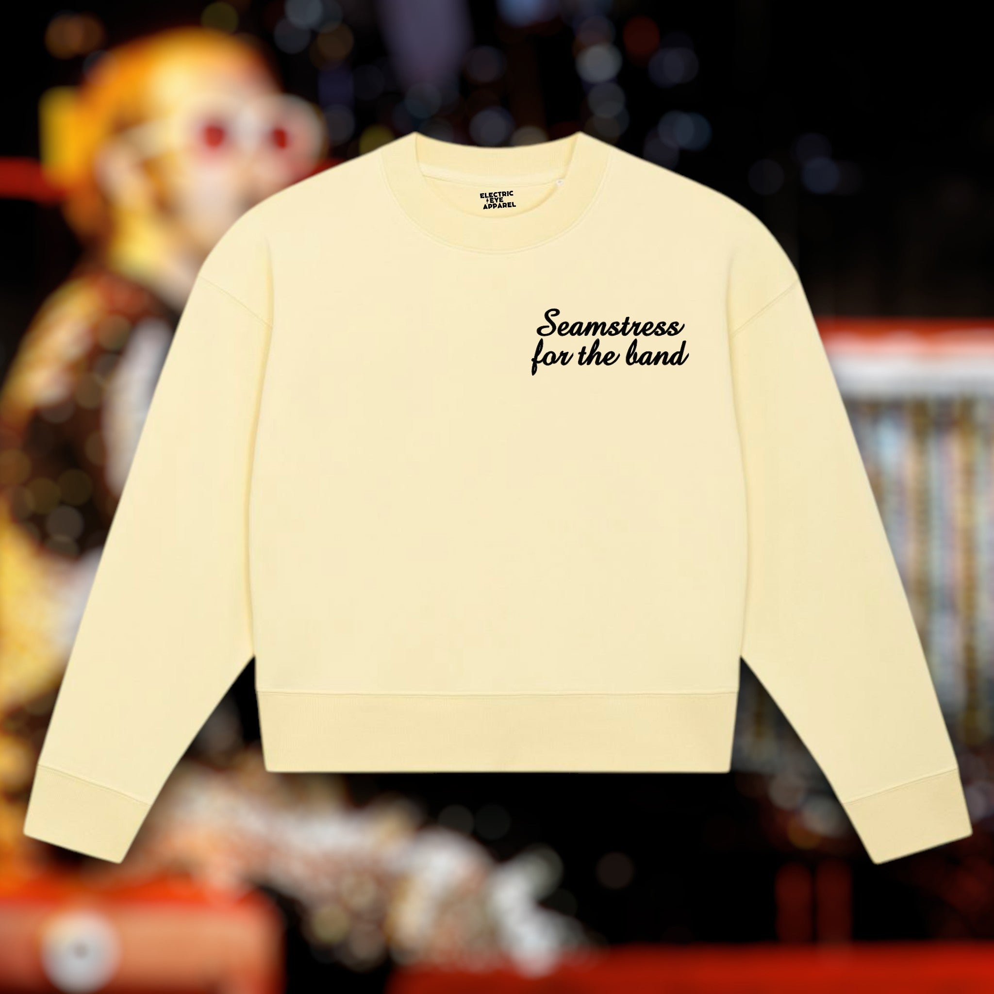 'SEAMSTRESS FOR THE BAND' left chest embroidered women's organic 'cropster' sweatshirt - inspired by Elton John, Tiny Dancer